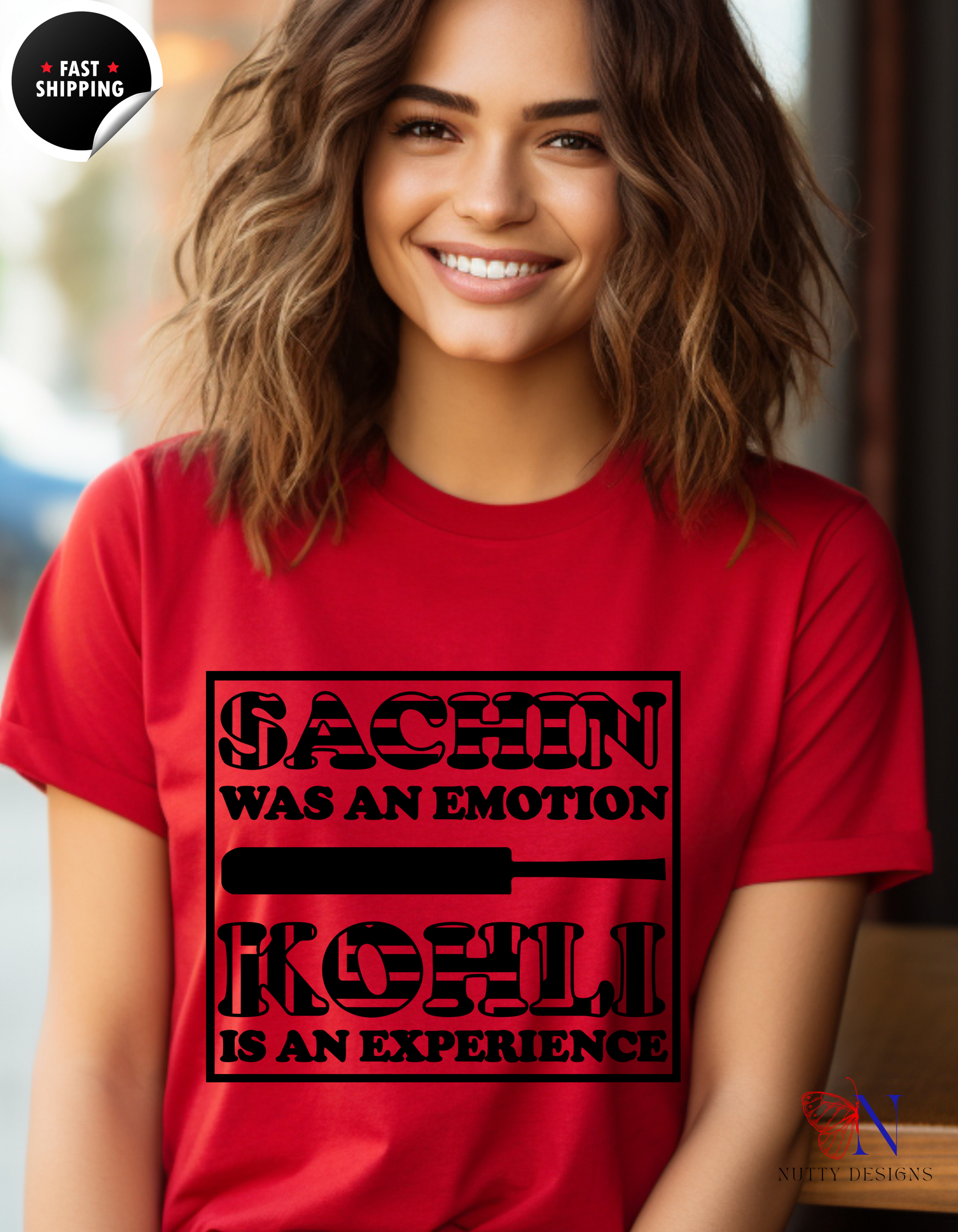 Sachin Was An Emotion, Kholi Is An Experience, unique T-Shirt Lifestyle Mockup | Nutty Designs