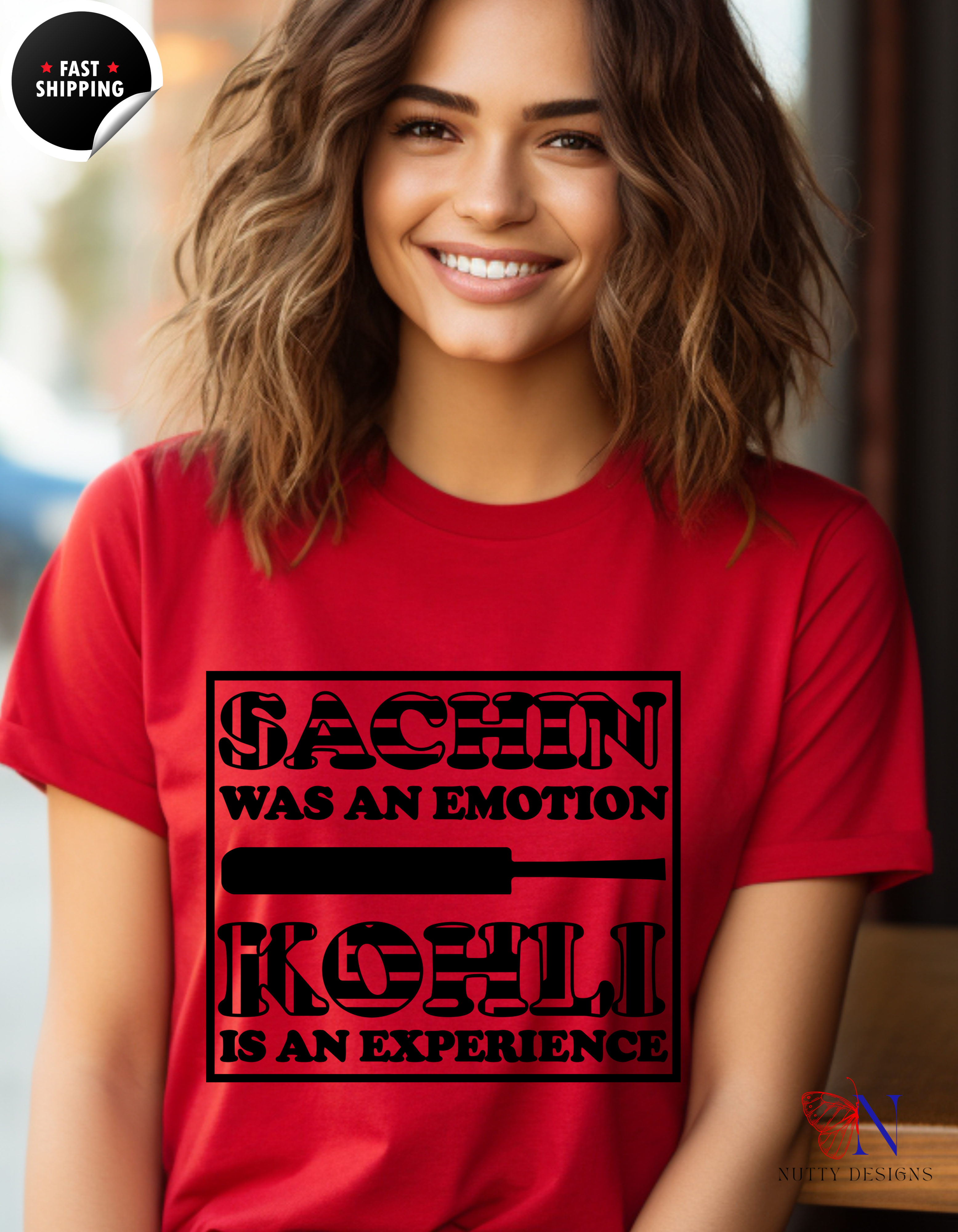 Sachin Was An Emotion, Kholi Is An Experience, unique T-Shirt Lifestyle Mockup | Nutty Designs
