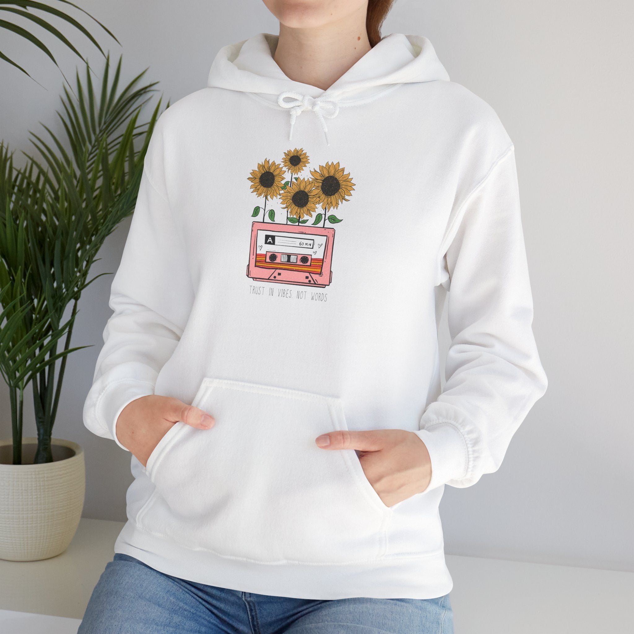 Sunflower Cassette Hoodie — Retro Floral Music Graphic Sweatshirt