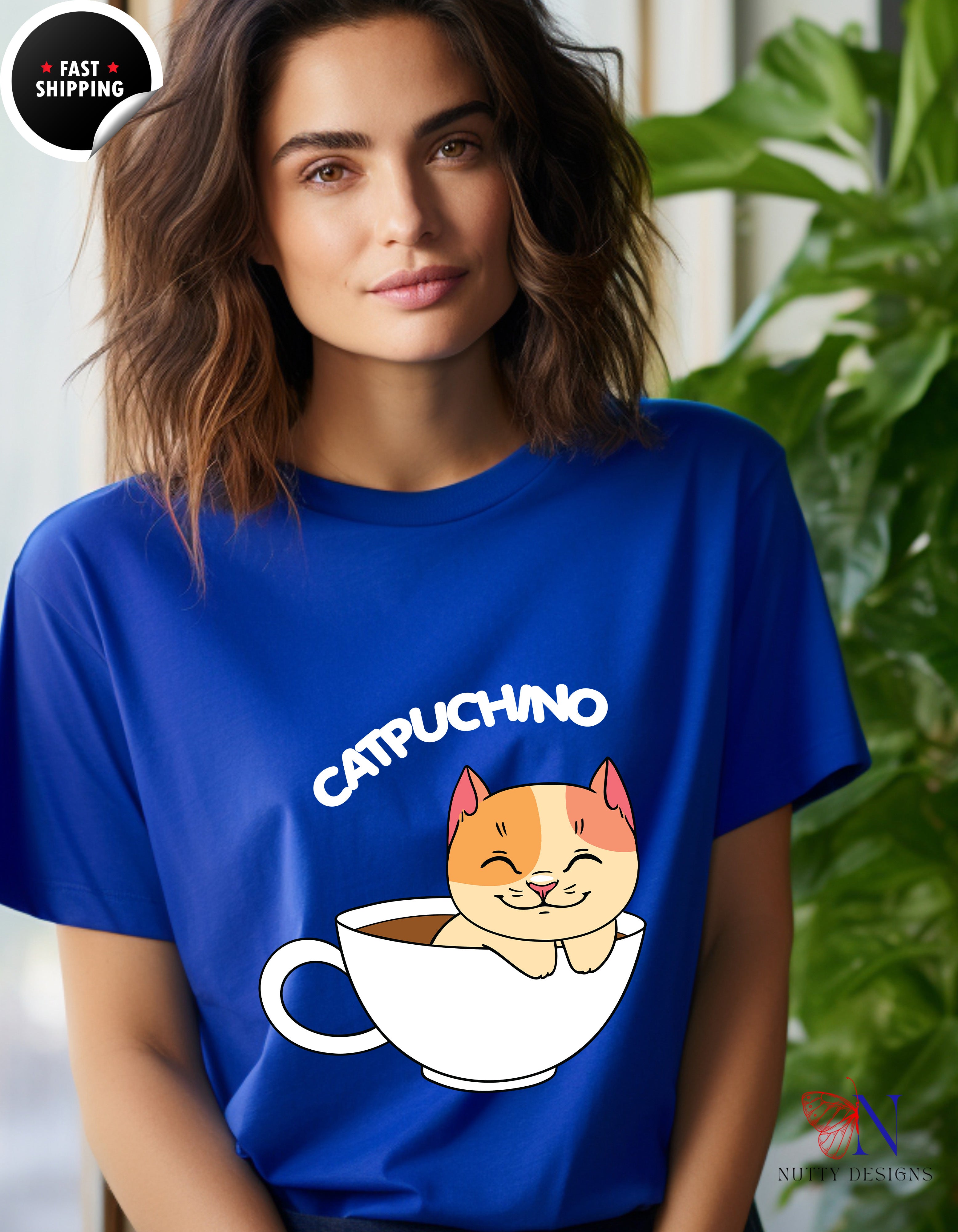 Cat Coffee Lover Shirt, Catpuchino T-Shirt Lifestyle Mockup | Nutty Designs