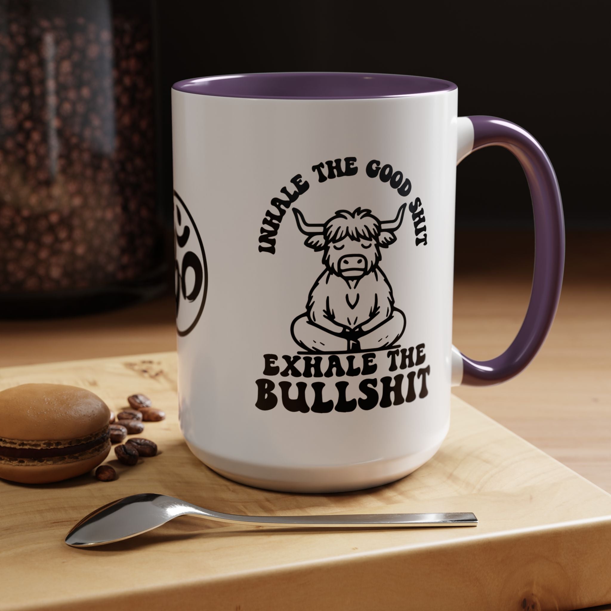 Inhale the Good Shit Exhale The Bullshit Cute Cow Chanting Om Accent Coffee Mug (11, 15oz)