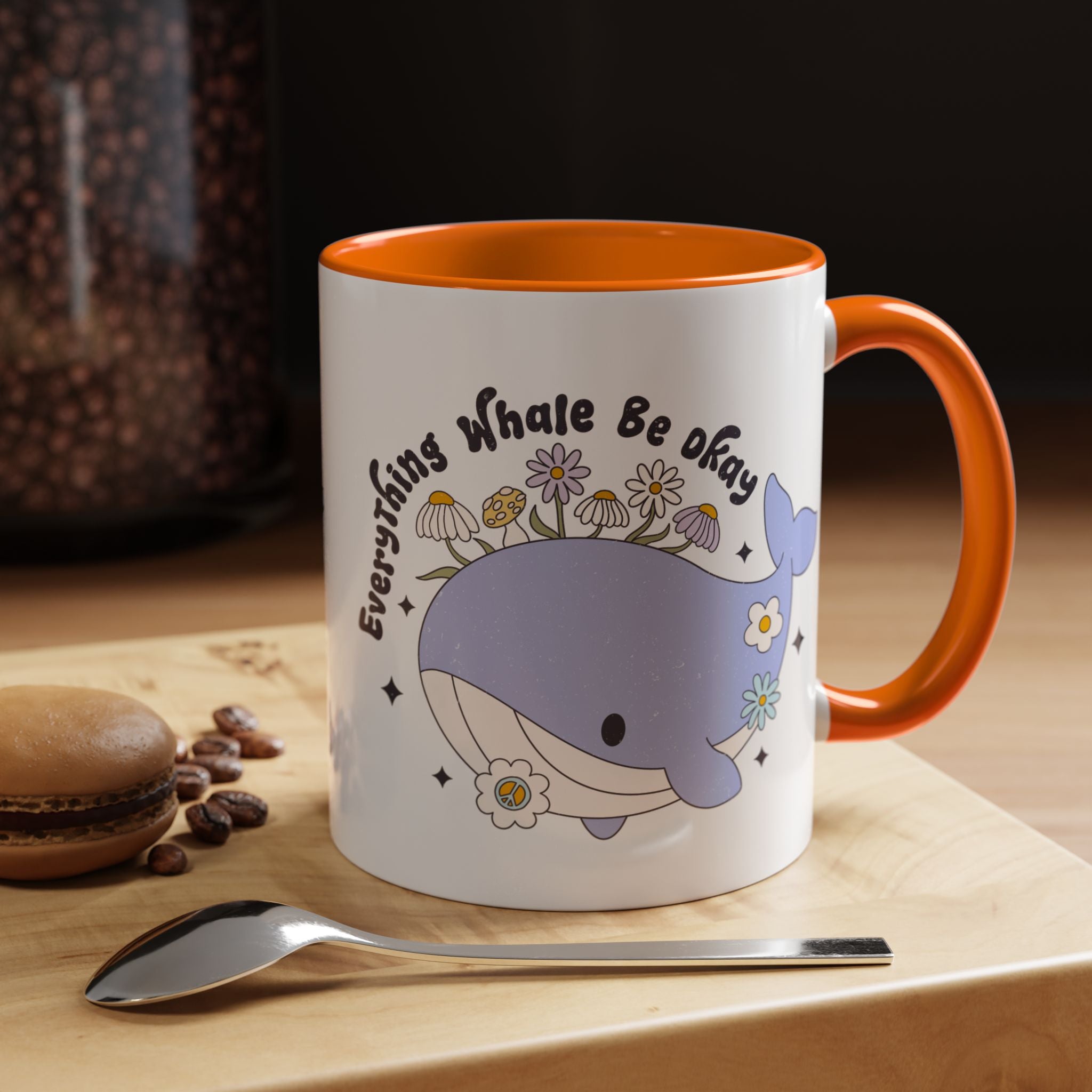 Funny Coffee Mug, Personalized Mug, Cute Whale Cup Everything Whale Be Okay Accent Cup (11, 15oz), Gift Under 20, White Elephant gift