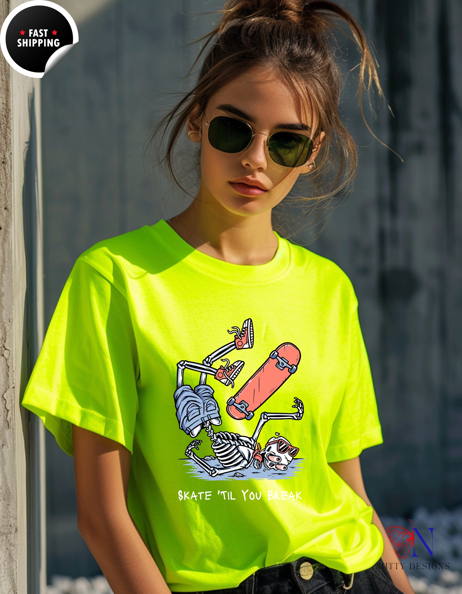 Skate Till You Break — Skateboard Shirt for Skaters T-Shirt Lifestyle Mockup | Nutty Designs
