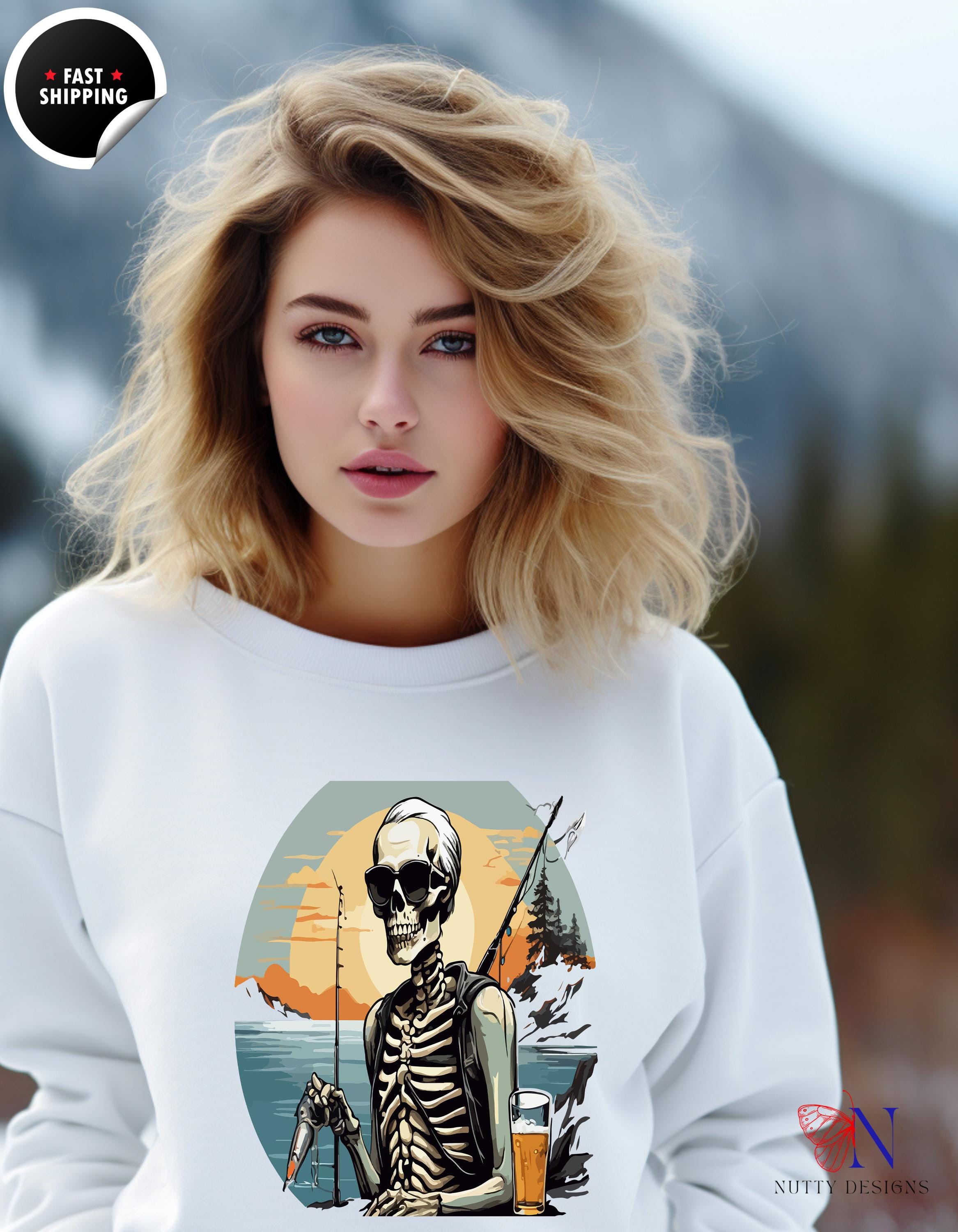 Skeleton Sweatshirt,  Skeleton Fishing & Having a Good Time with Fish and Beer Sweatshirt, Fun Gift for Fishermen