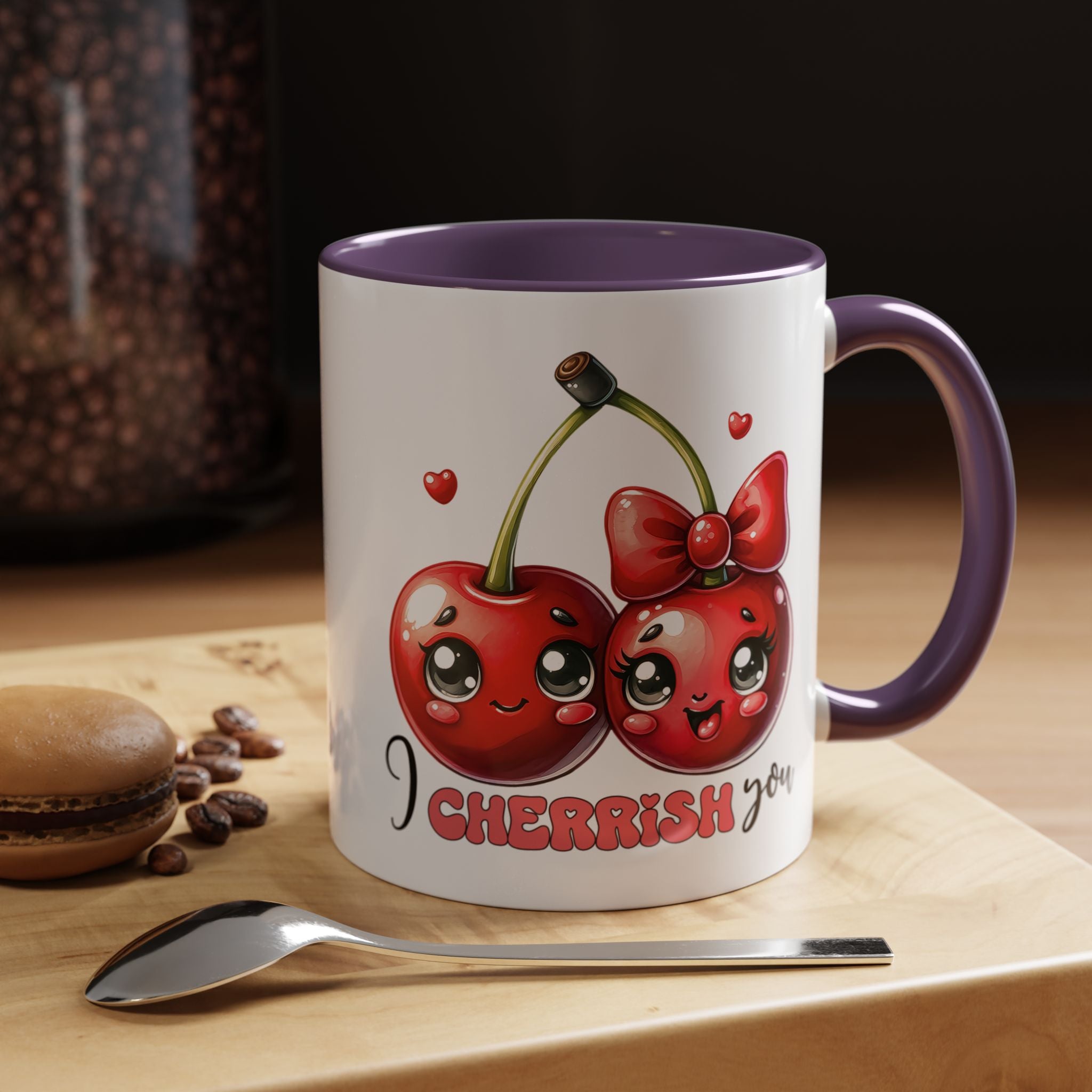Kawaii Cherries I Cherrish You Mug Lifestyle Mockup | Nutty Designs