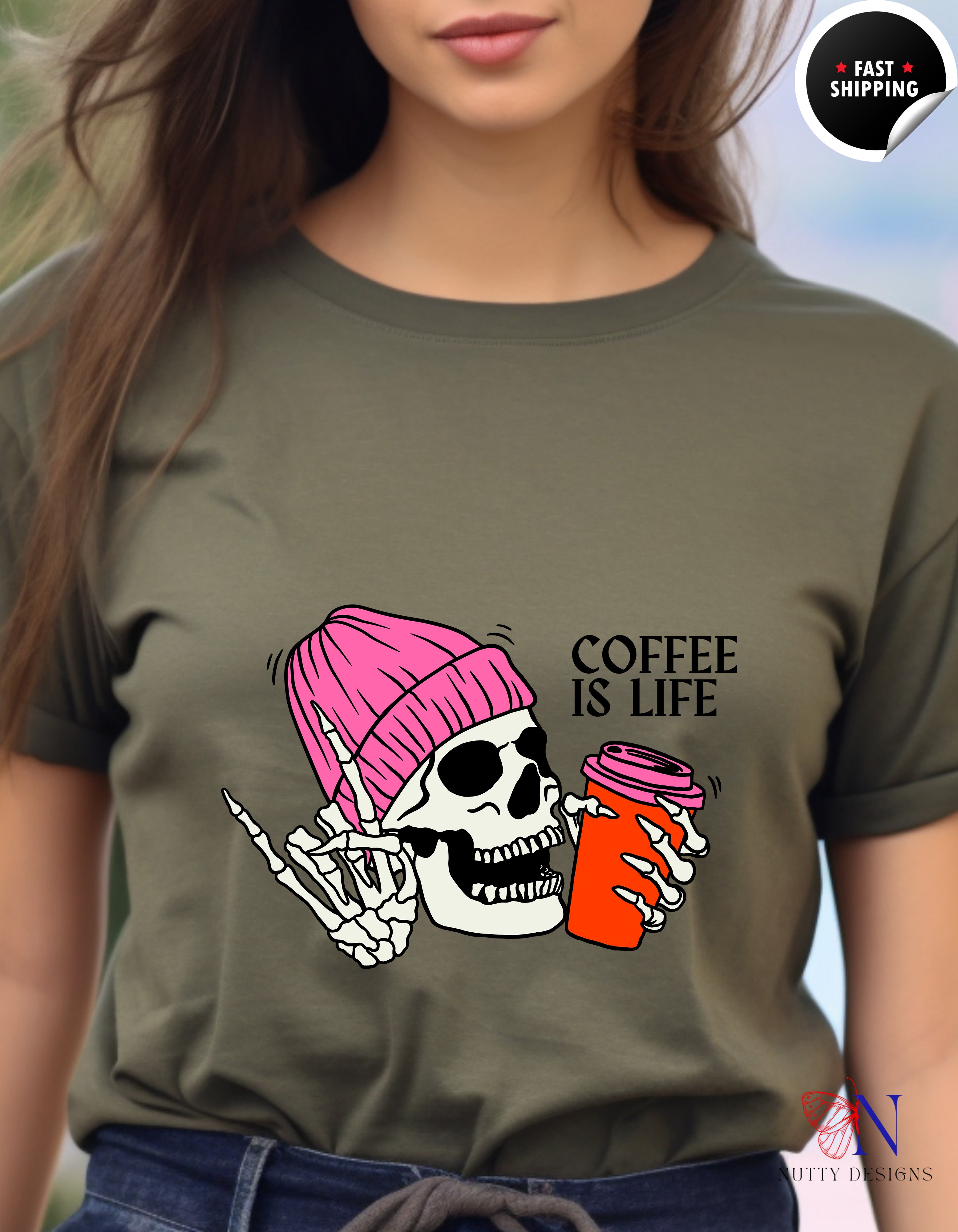 Coffee Is Life T-Shirt Lifestyle Mockup | Nutty Designs