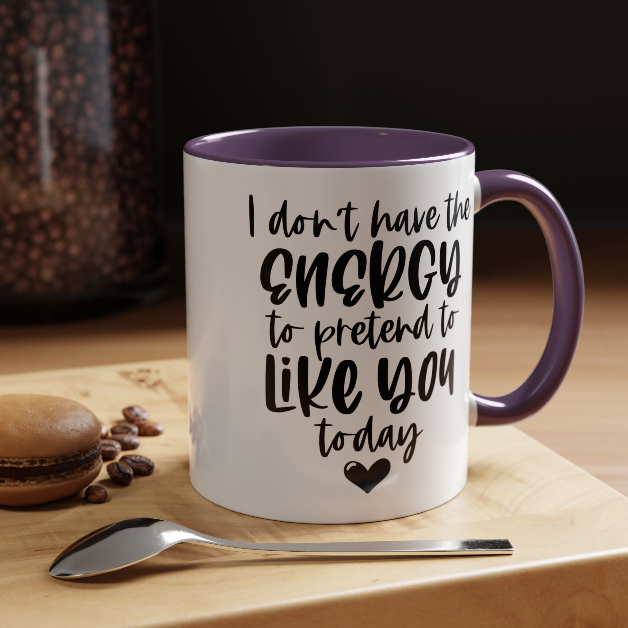 Funny Coffee Mug, Personalized Mug, I Don't Have The Energy To Pretend To Like You Accent Cup (11, 15oz), Gift Under 20, White Elephant