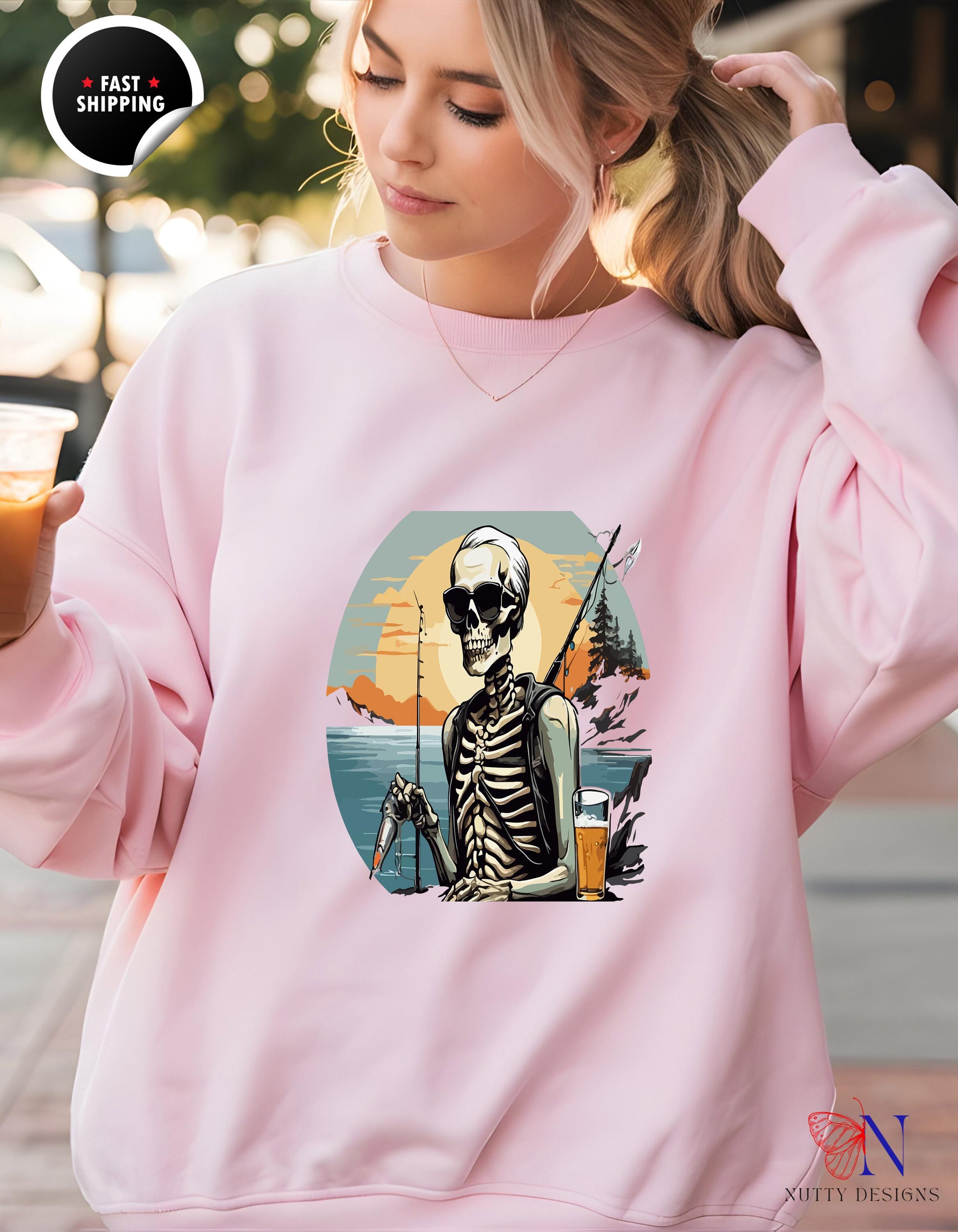 Skeleton Sweatshirt,  Skeleton Fishing & Having a Good Time with Fish and Beer Sweatshirt, Fun Gift for Fishermen