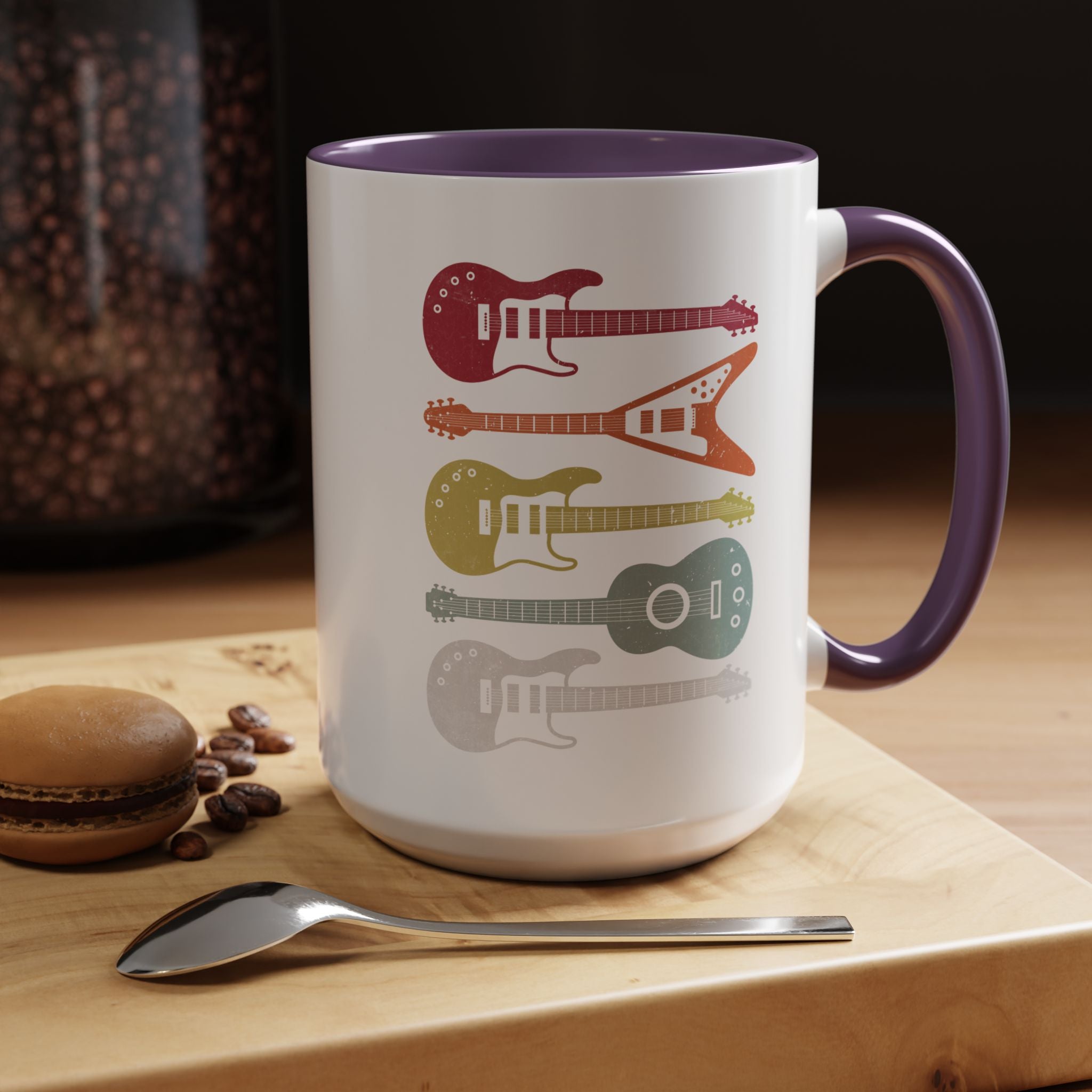 Personalized Mug, Retro Guitars, Music Lover Accent Cup (11, 15oz), Gift Under 20, White Elephant gift