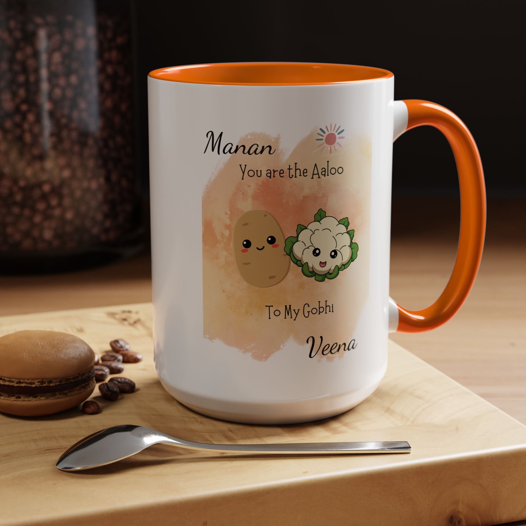 Funny Coffee Mug, Personalized Mug, You Are Aaloo To My Gobhi Couple Accent Cup 11/15oz, Anniversary, Valentines, Wedding, Romantic Him her