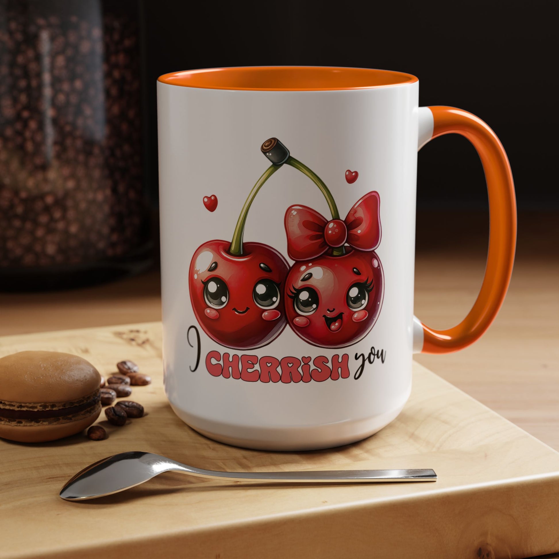 Kawaii Cherries I Cherrish You Mug Lifestyle Mockup | Nutty Designs