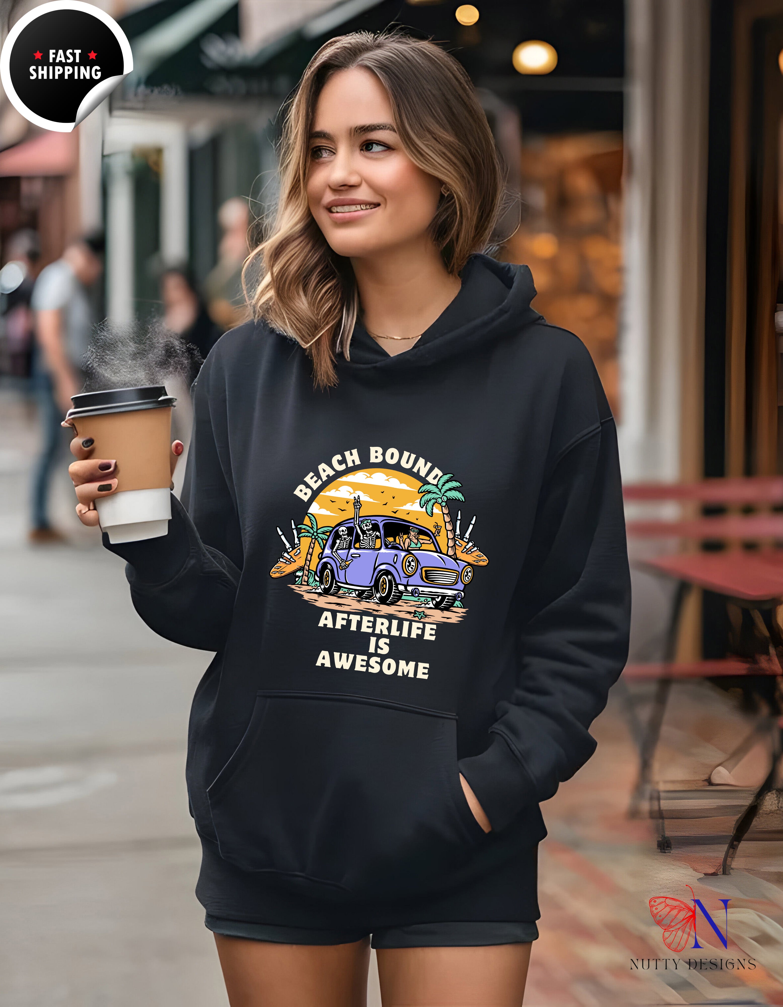 Afterlife Is Awesome - Skeleton T-Shirt Lifestyle Mockup | Nutty Designs