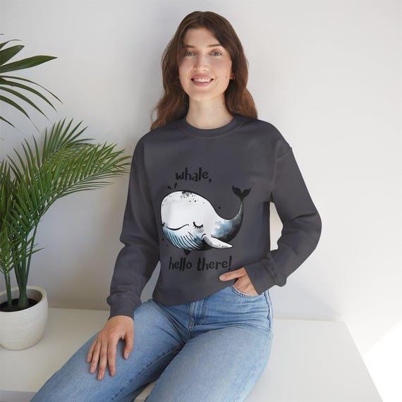 Whale sweatshirt Hello There Watercolor Style Sweatshirt | Cute Ocean-Inspired Pullover | Unique Gift for Sea Lovers & Art Enthusiasts