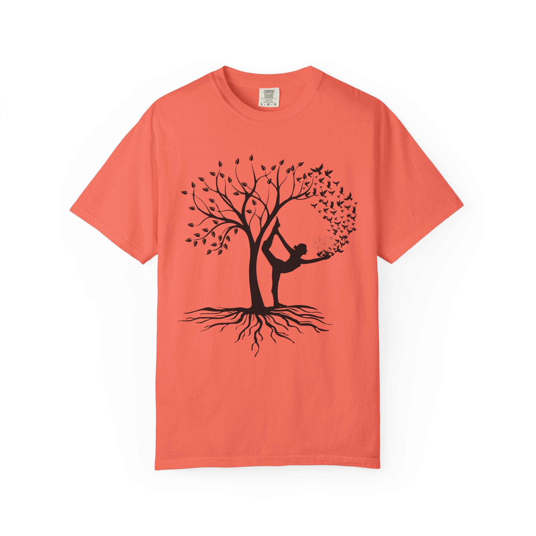 Woman Yoga Tree & Bird Meditation T-Shirt — Calming, Positive Motivational Tee