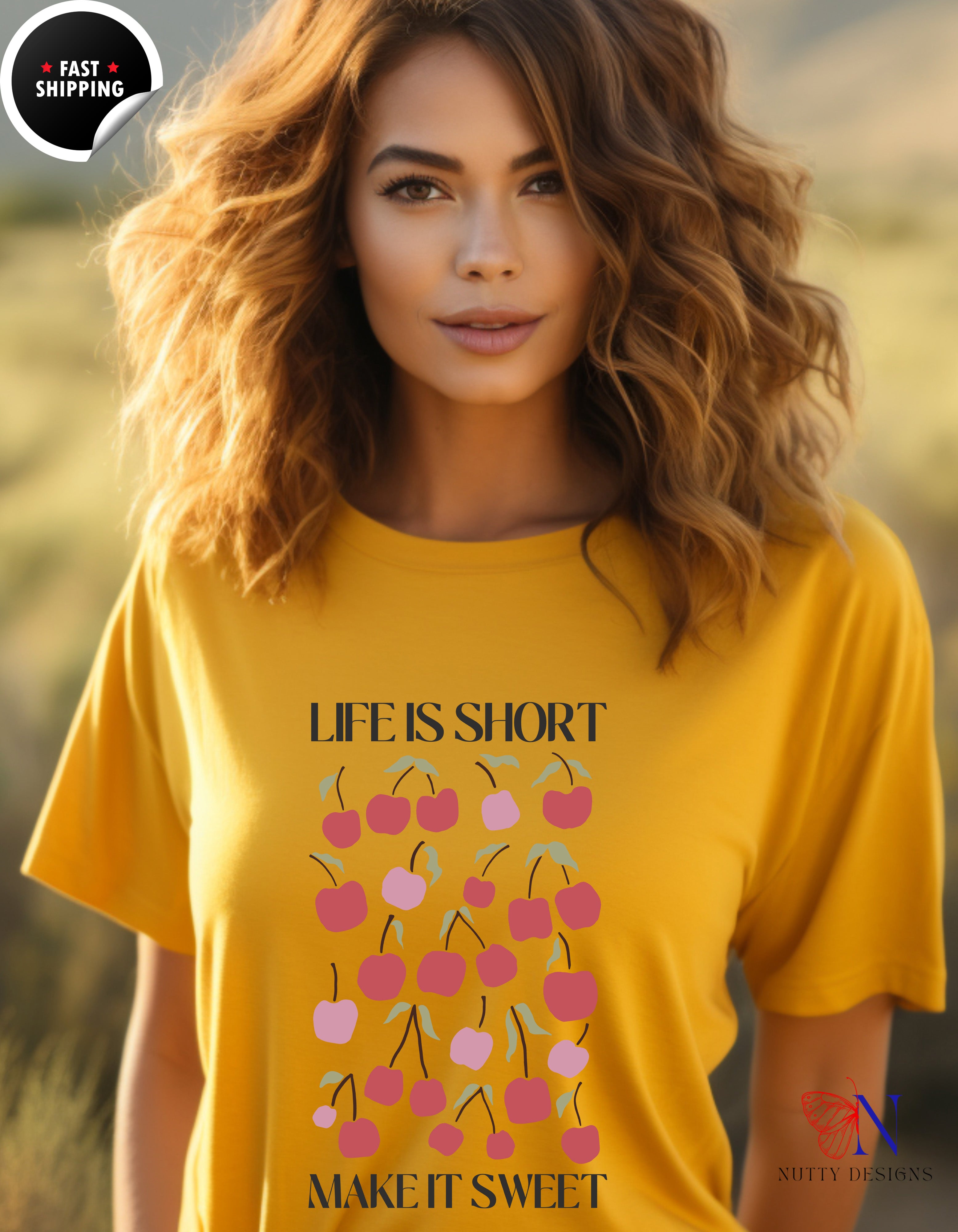 Life is short, make it Sweet, Cute Summer Shirt, Motivational T-Shirt Lifestyle Mockup | Nutty Designs