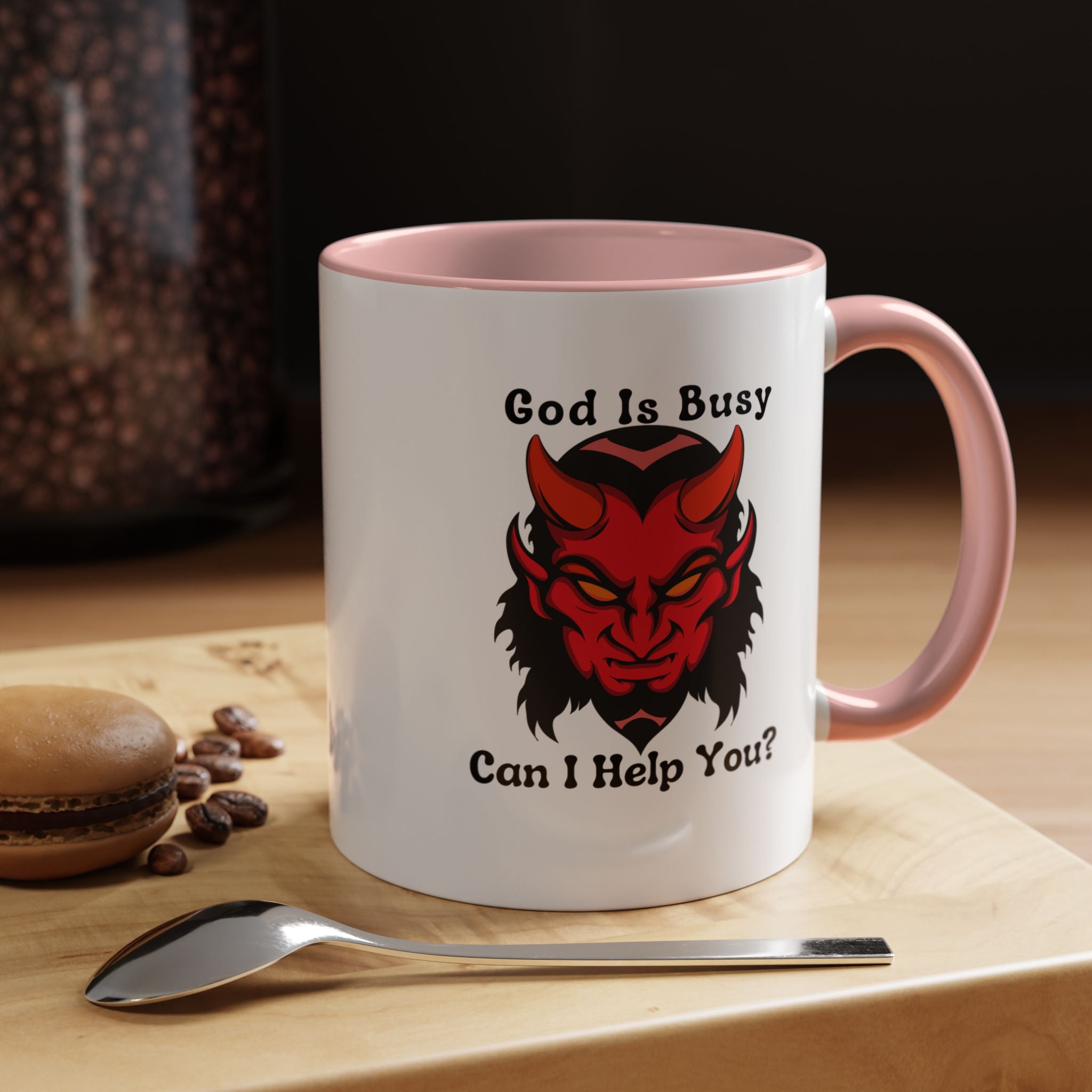 Funny Coffee Mug, Personalized Mug, God Is Busy Can I Help You Accent Cup (11, 15oz), Gift Under 20, White Elephant gift, Ashiest Cup