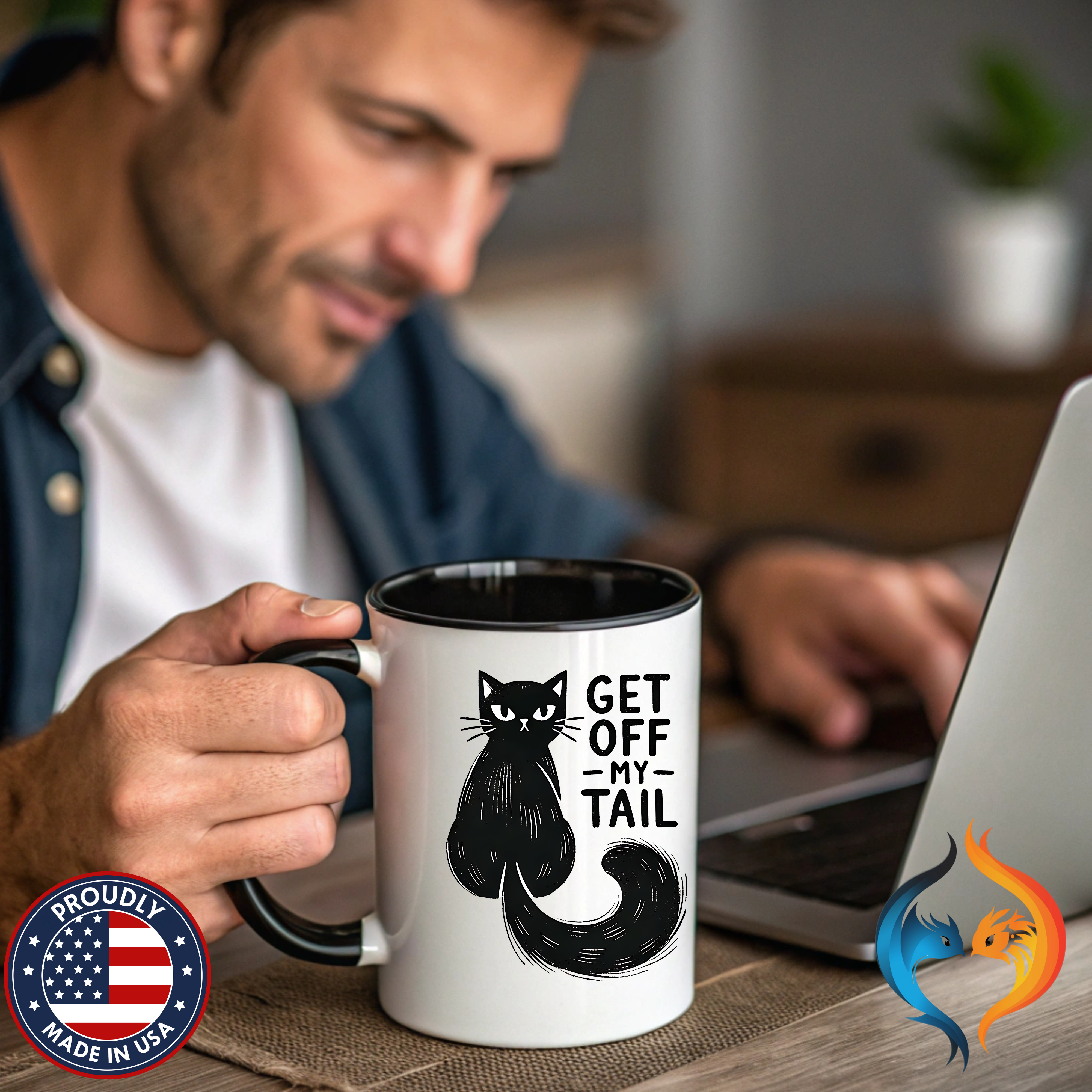 Get Off My Tail Cat , Sarcastic Tea Cup Mug Product Photo | Nutty Designs