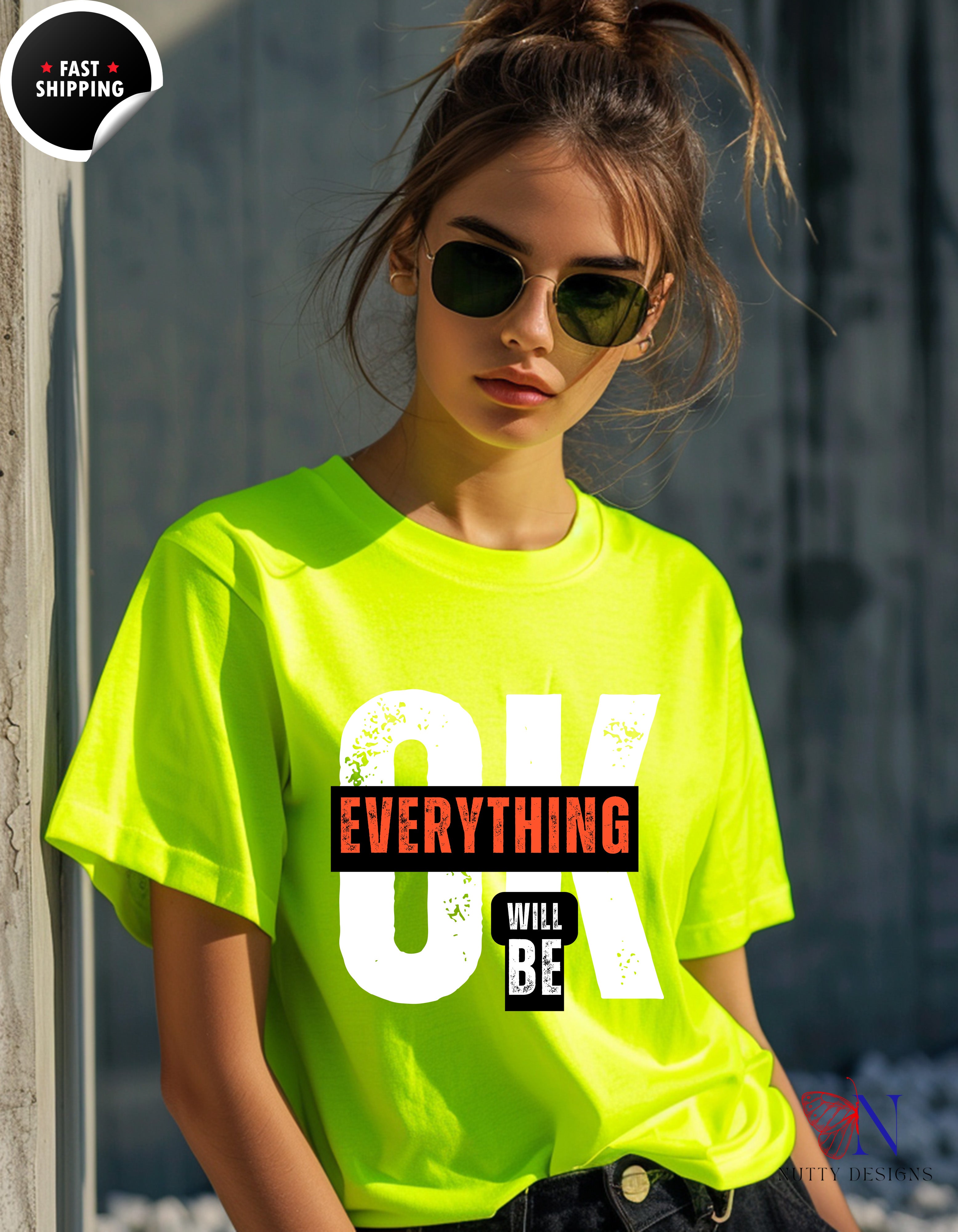 Everything Will Be Ok Positivity T-Shirt Lifestyle Mockup | Nutty Designs