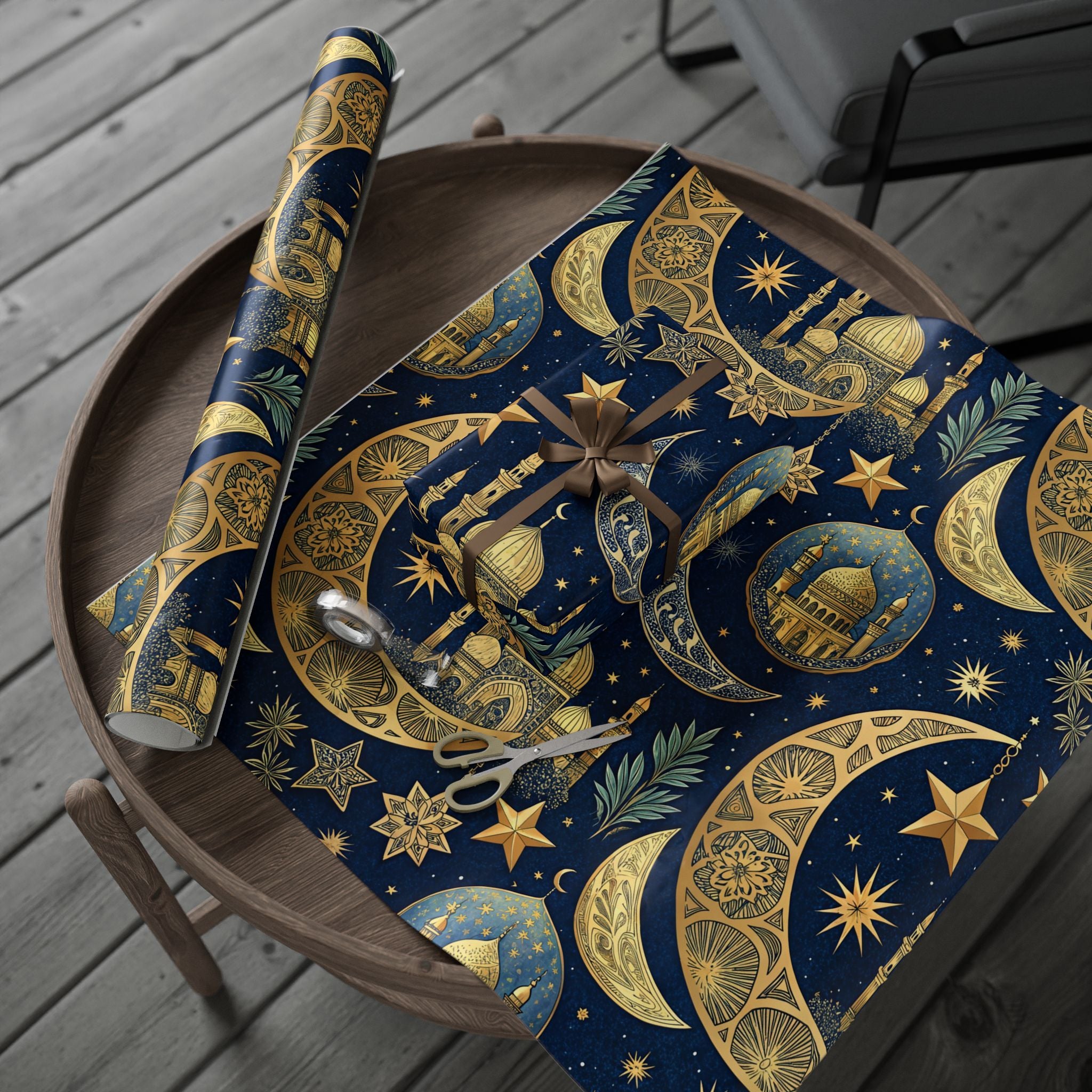 Ramadan Wrap Paper - Islamic Gift Wrap With Nights Mosque, Moon and Stars Design