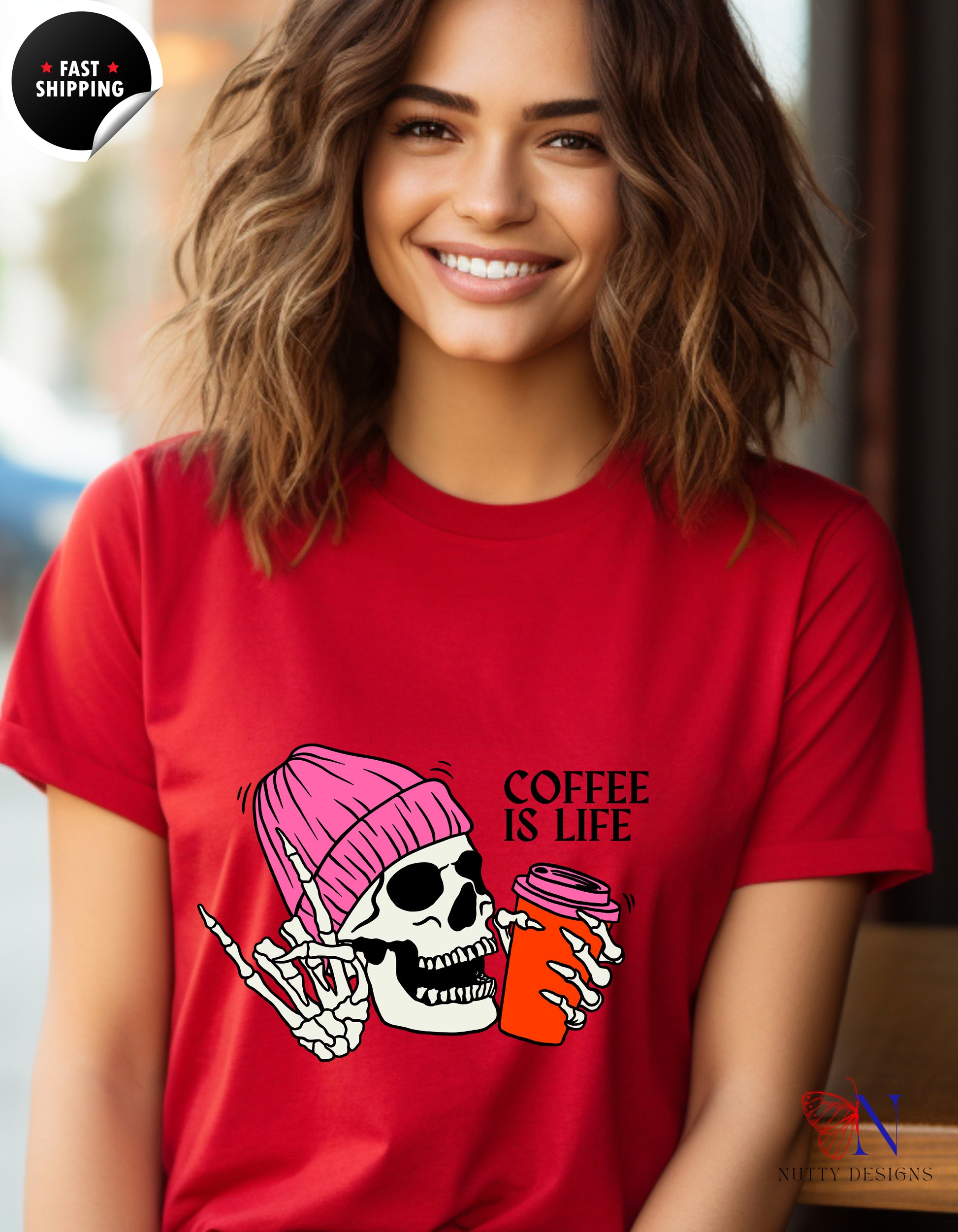 Coffee Is Life T-Shirt Lifestyle Mockup | Nutty Designs