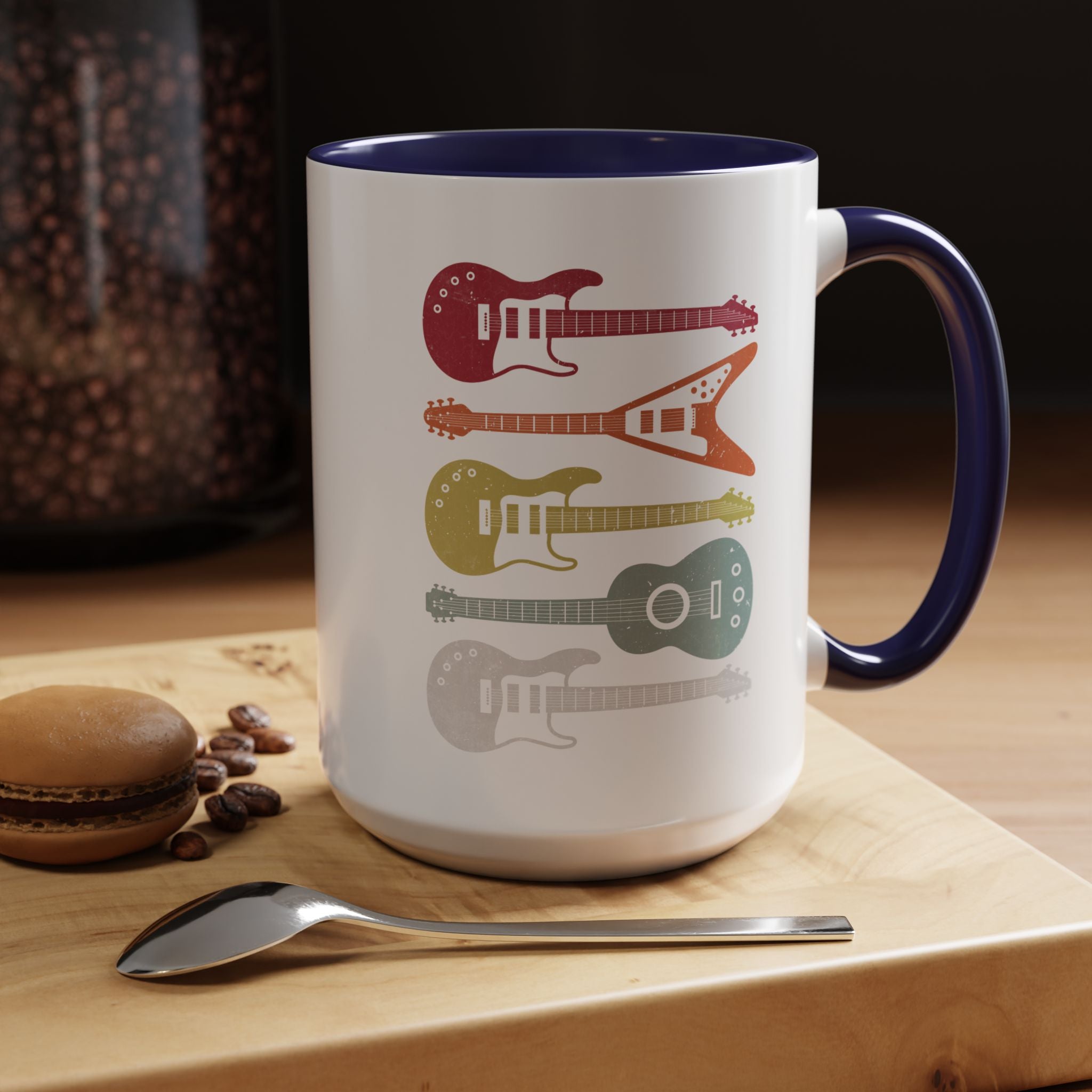 Personalized Mug, Retro Guitars, Music Lover Accent Cup (11, 15oz), Gift Under 20, White Elephant gift