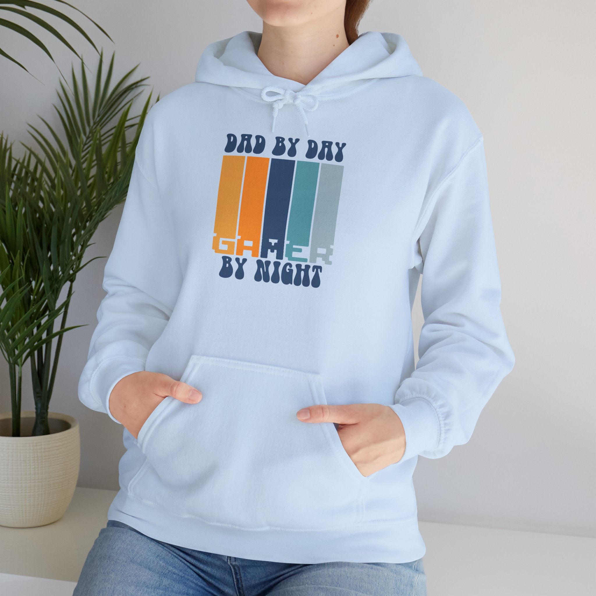 Dad by Day Gamer by Night Hoodie – Retro Stripes Gaming Dad Sweatshirt