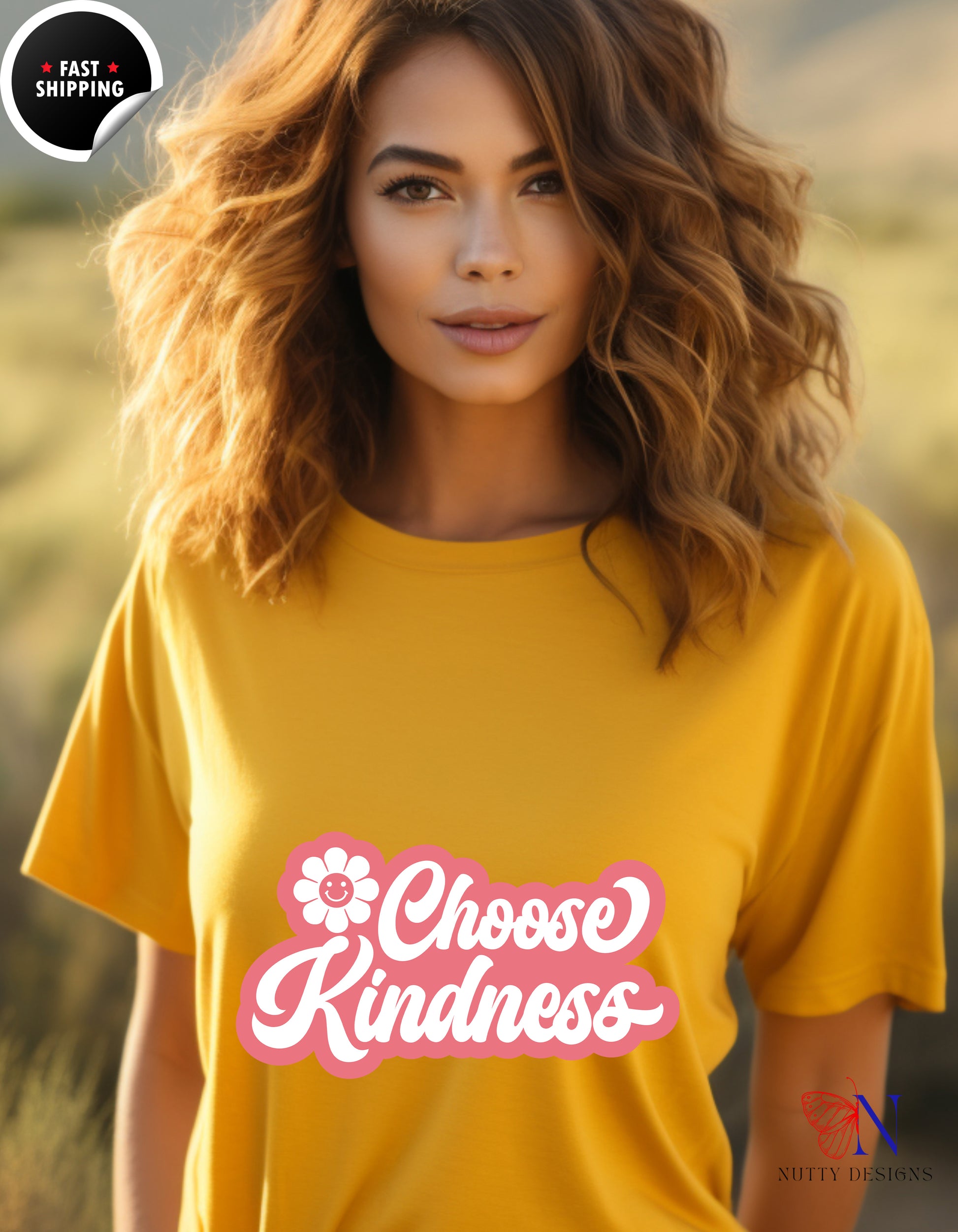 Groovy Choose Kindness Cotton T-Shirt Lifestyle Mockup | Nutty Designs