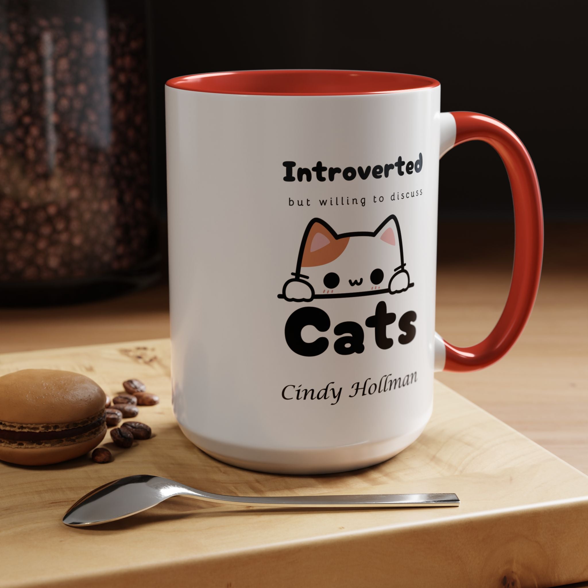 Introverted But Willing To Discuss Cats Personalized Accent Coffee Mug (11 and 15oz)
