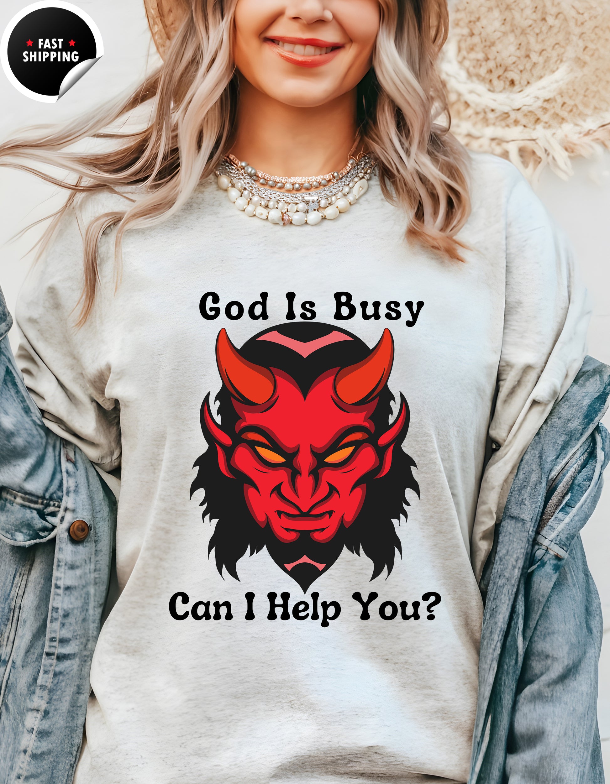 God Is Busy Dark , atheist religious T-Shirt Lifestyle Mockup | Nutty Designs