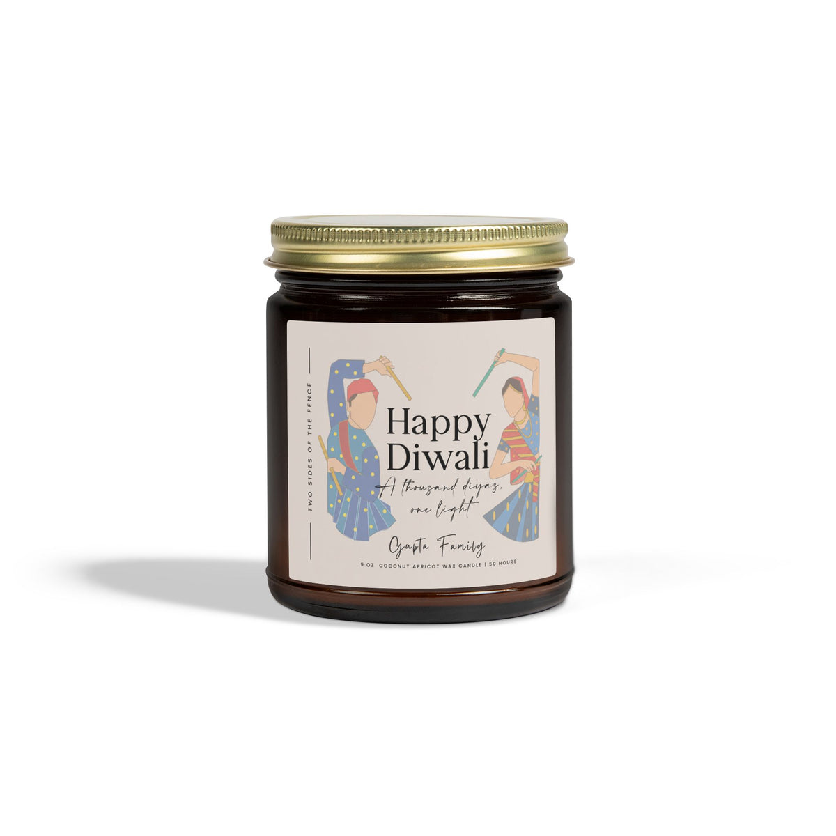 Personalized Diwali Candle – Dancing Couple III Gift, 4 oz or 9 oz