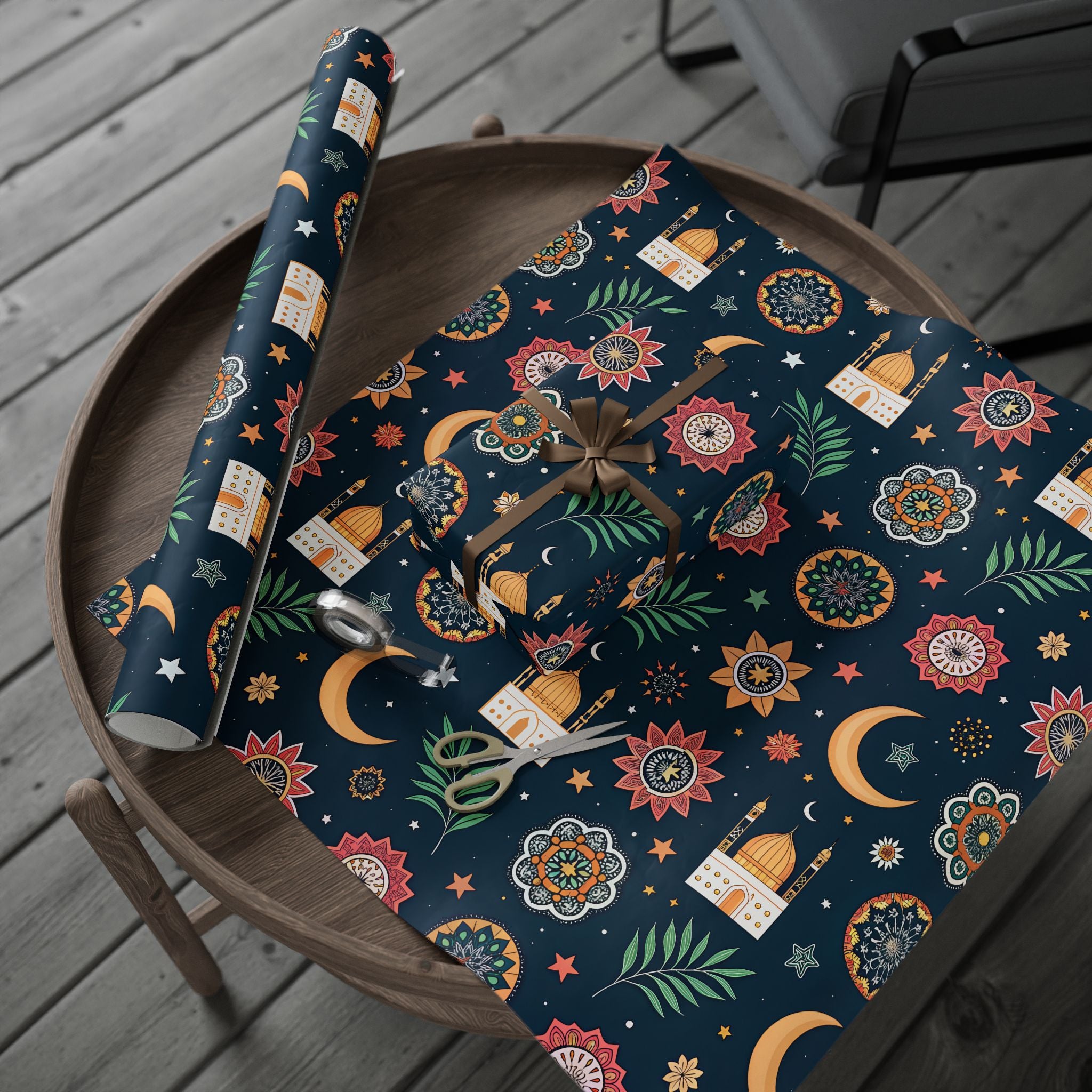 Ramadan Wrap Paper - Islamic Gift Wrap With Nights Mosque, Moon and Stars Design