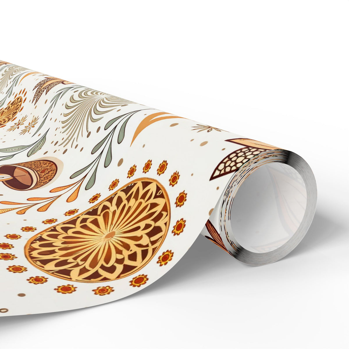 Diwali Wrapping Paper Roll - Ivory Botanical Diyas Indian Gift Wrap