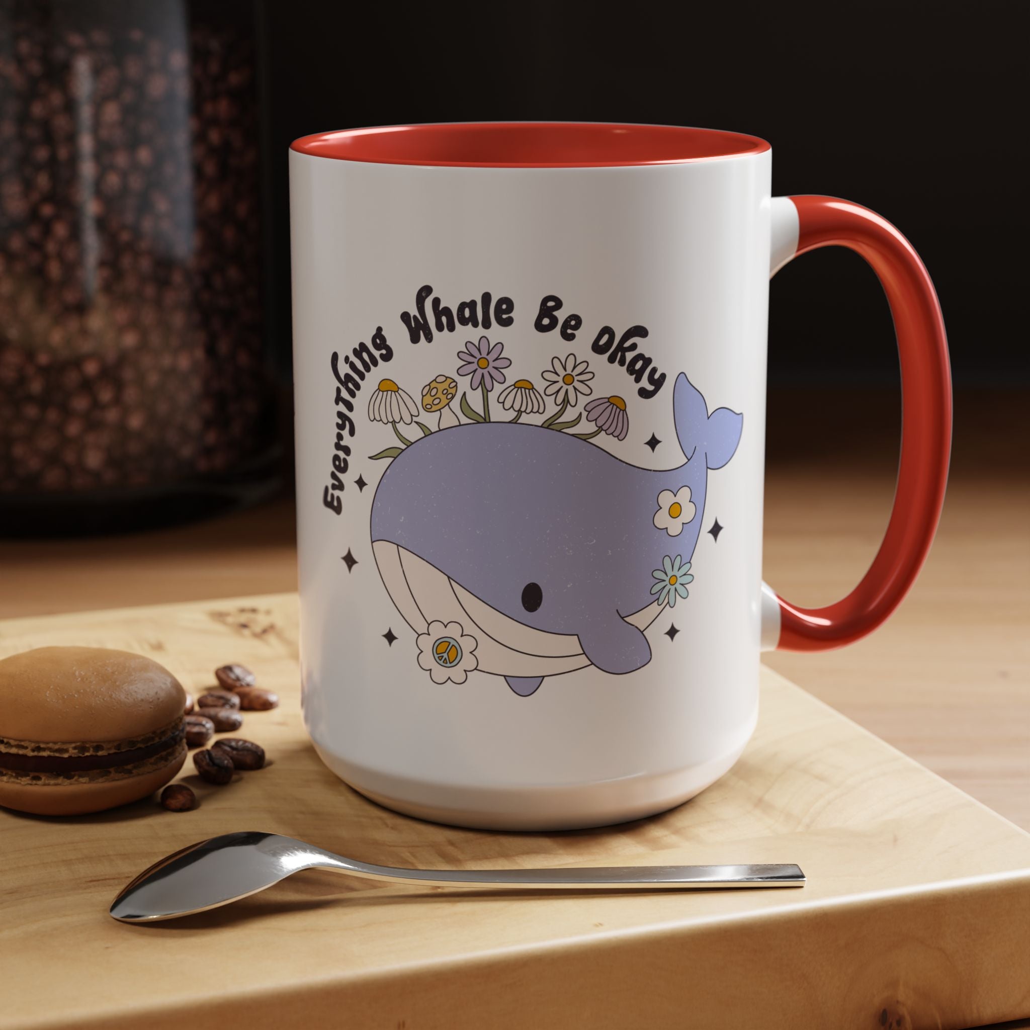 Funny Coffee Mug, Personalized Mug, Cute Whale Cup Everything Whale Be Okay Accent Cup (11, 15oz), Gift Under 20, White Elephant gift