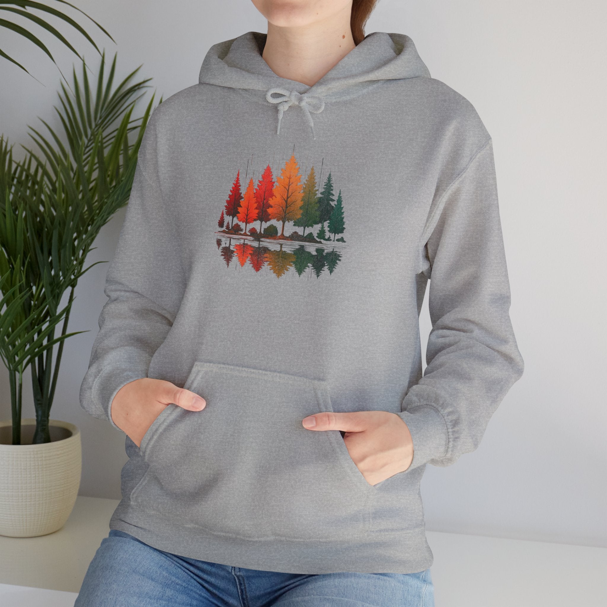 Autumn Forest Lake Hoodie — Rustic Trees Reflection Pullover
