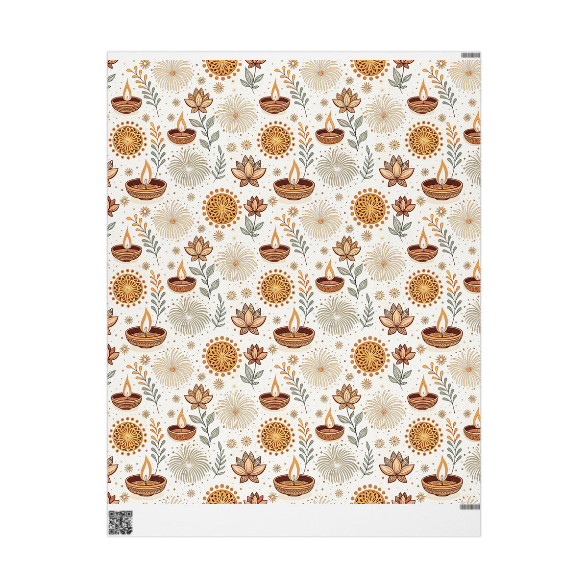 Diwali Wrapping Paper Roll - Ivory Botanical Diyas Indian Gift Wrap