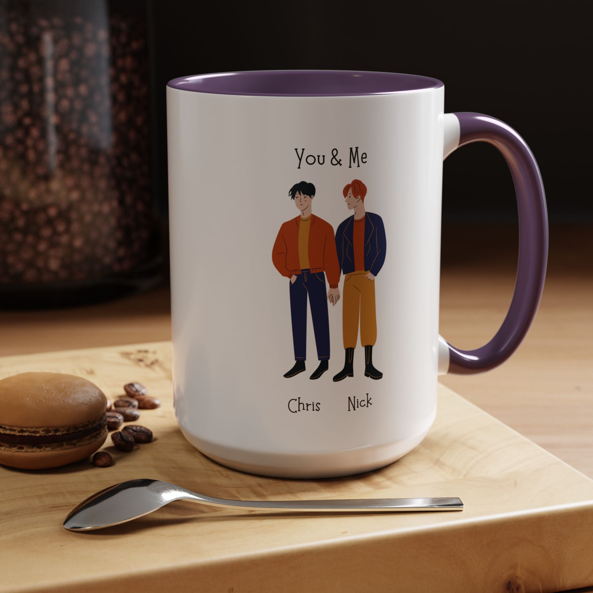 You And Me Gay, LGBTQ Lovers Personalized Romantic Mug, Love Is Love, Accent Cup 11/15oz, Anniversary Valentines, V-Day, Custom Couples Gift