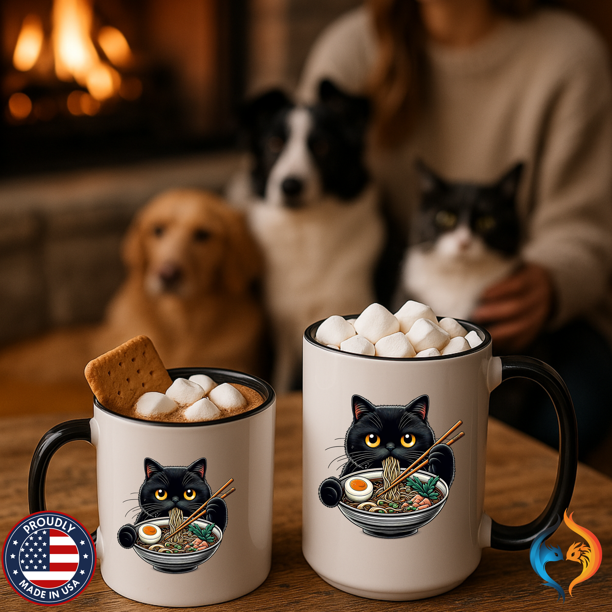 Raman Kitty Mug Lifestyle Mockup | Nutty Designs