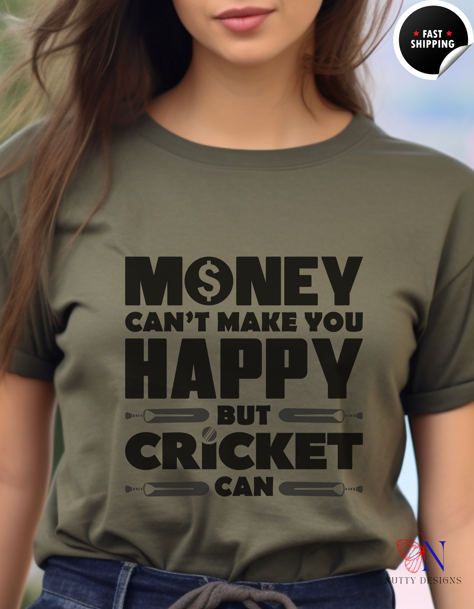 Money can't make you happy but Cricket can, unique T-Shirt Product Photo | Nutty Designs