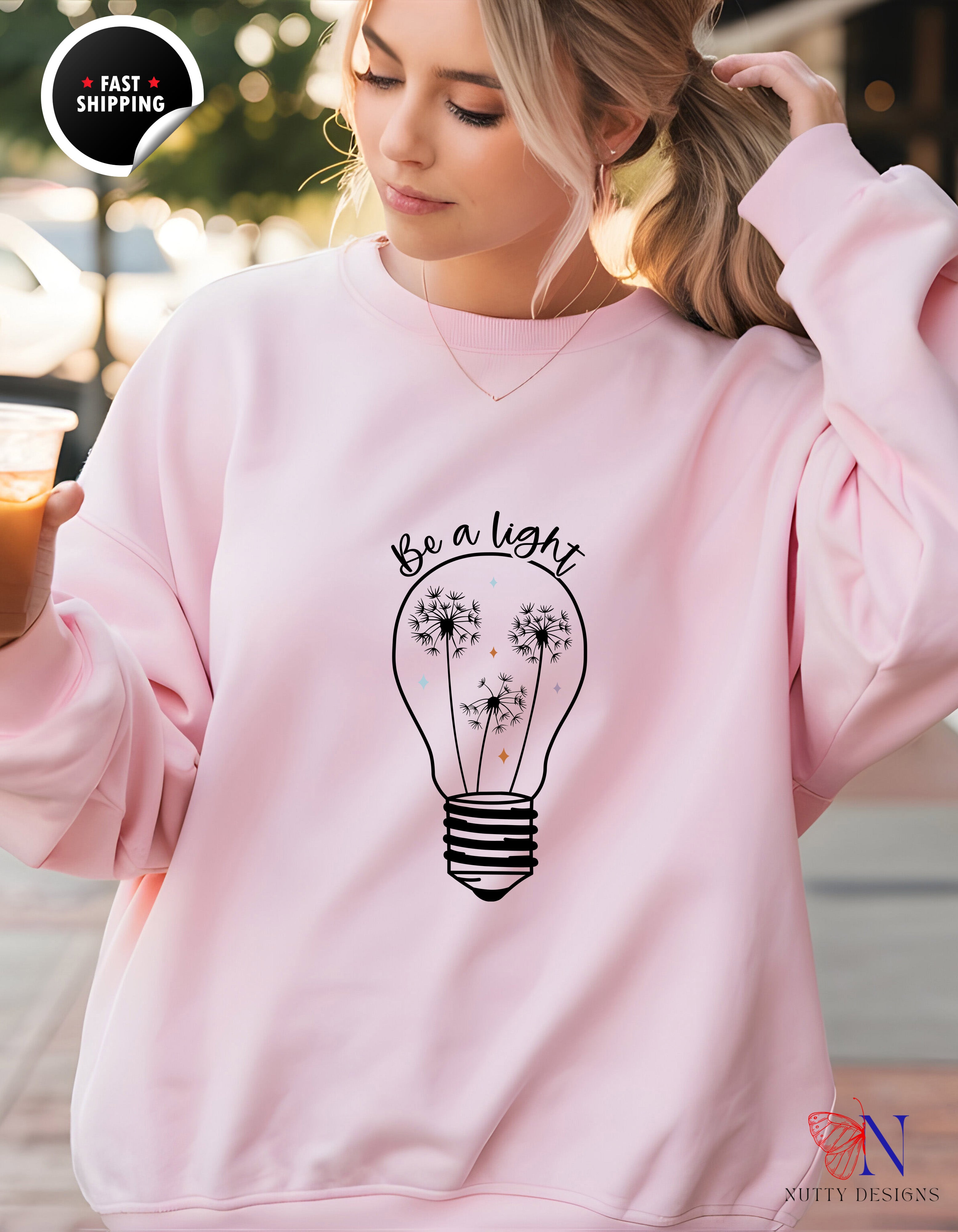 Lightweight Crewneck - Be a Light Design Sweatshirt Lifestyle Mockup | Nutty Designs