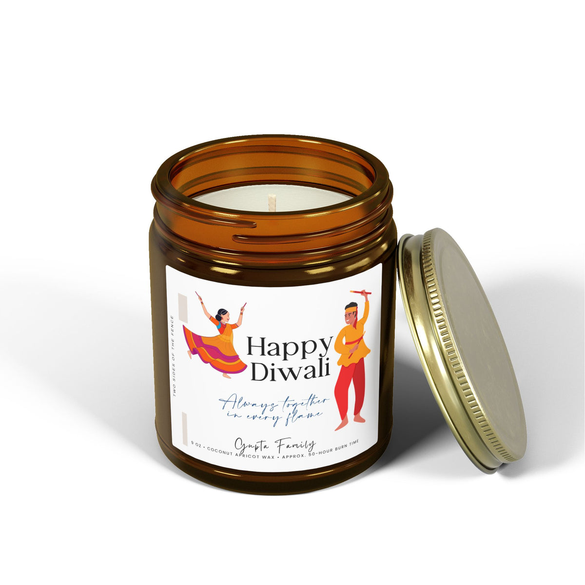 Personalized Diwali Candle – Dancing Couple II Gift, 4 oz or 9 oz