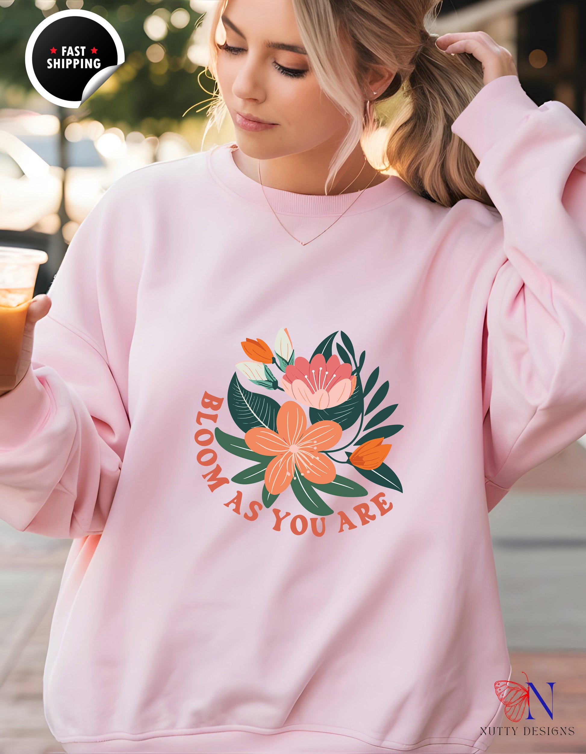 Bloom as you are Sweatshirt Lifestyle Mockup | Nutty Designs
