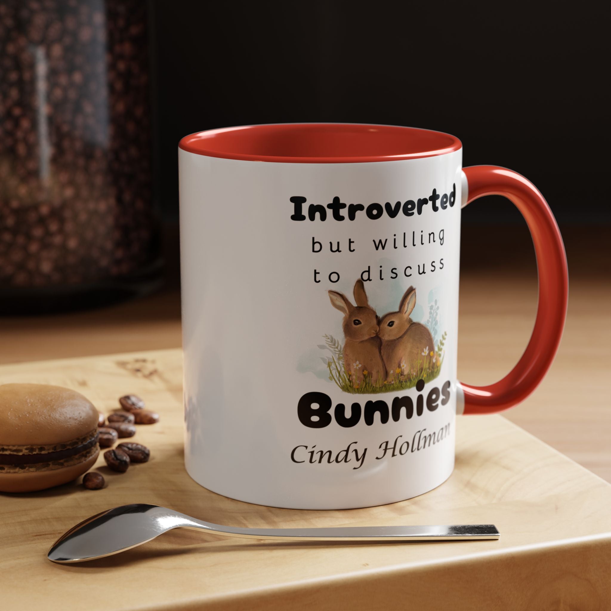 Funny Coffee Mug, Introverted But Willing To Discuss Bunnies Personalized Accent Coffee Mug (11 and 15oz)
