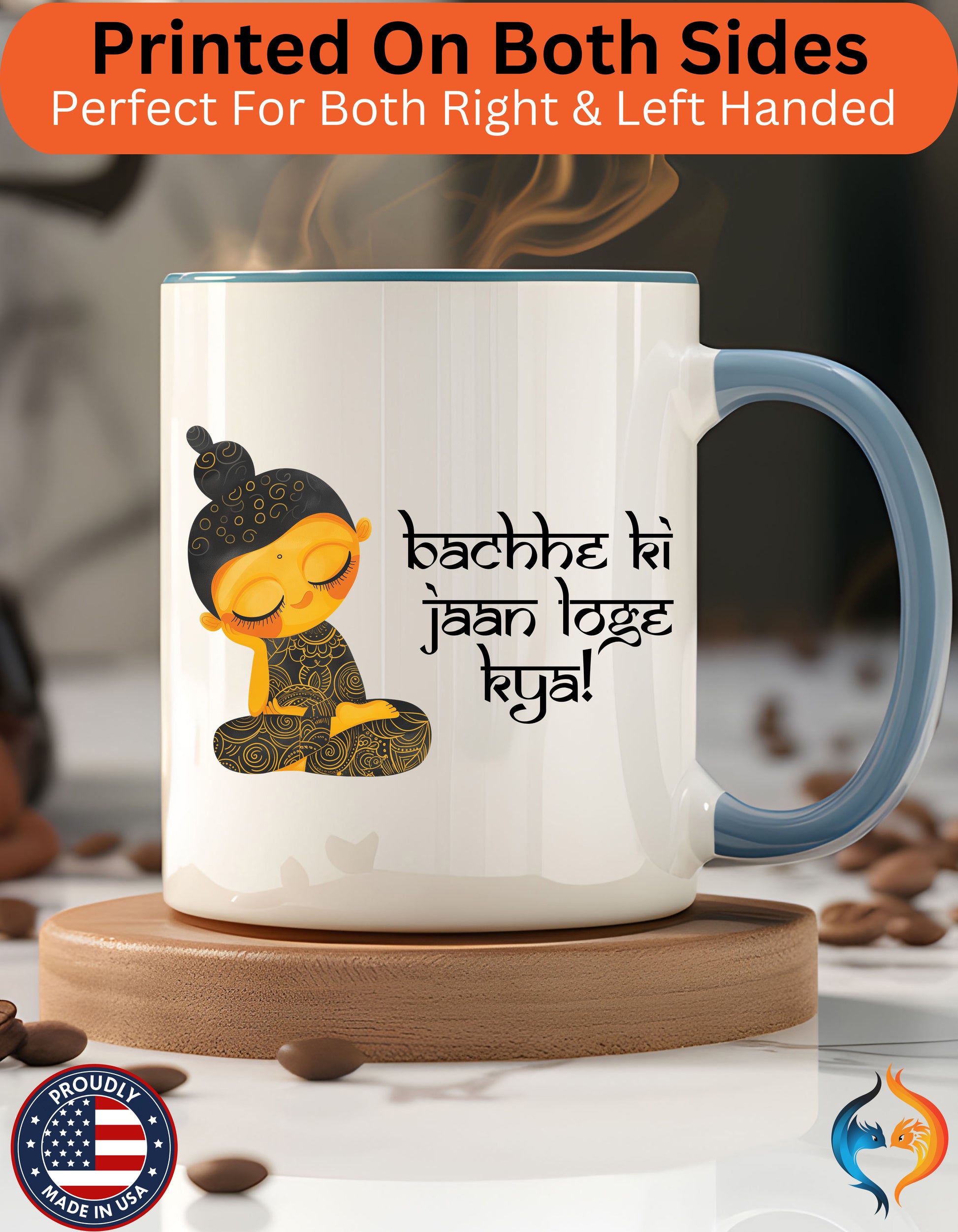 Roots 'Bachhe Ki Jaan Loge Kya' Cup Mug Lifestyle Mockup | Nutty Designs
