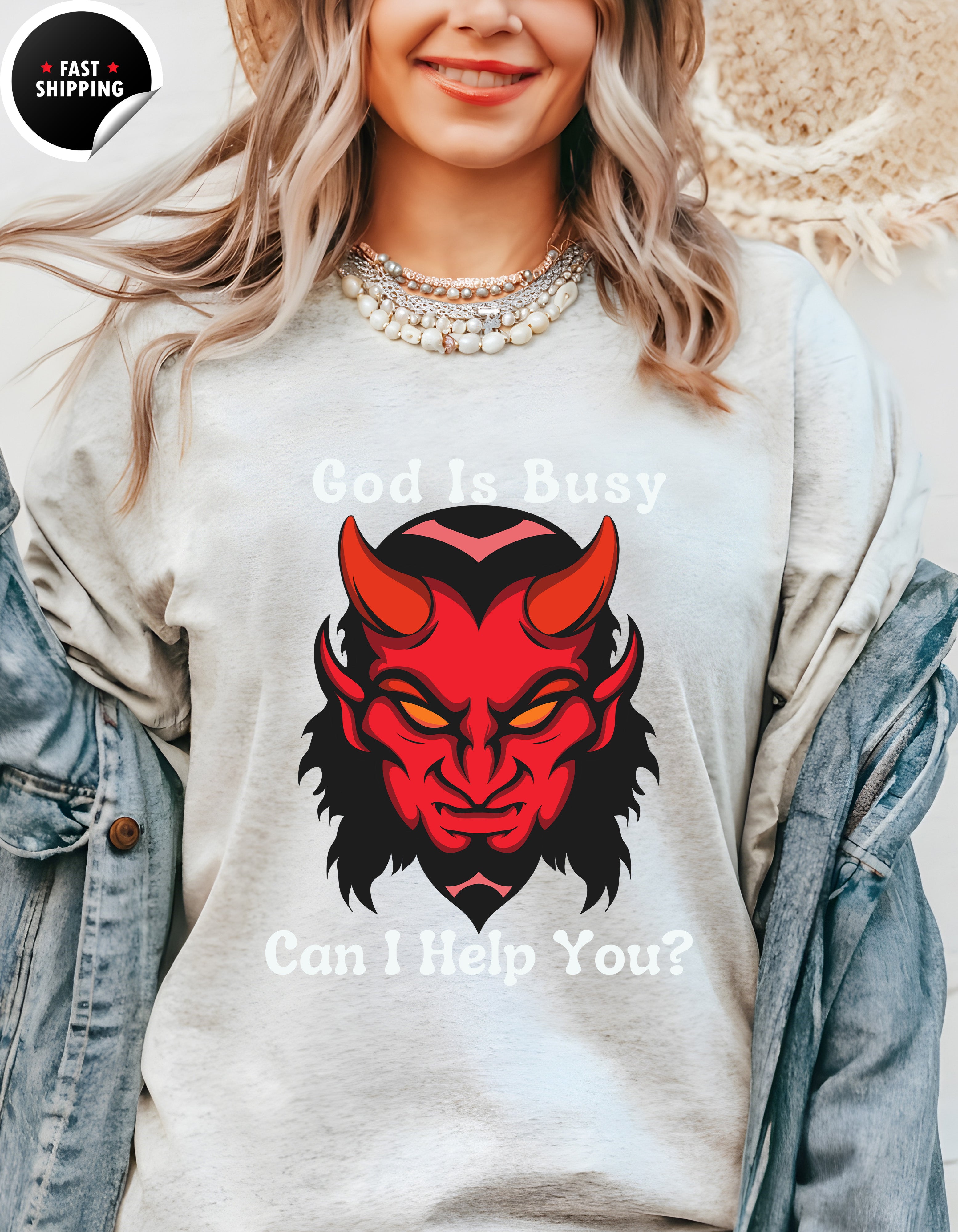 God Is Busy Dark , atheist religious T-Shirt Lifestyle Mockup | Nutty Designs