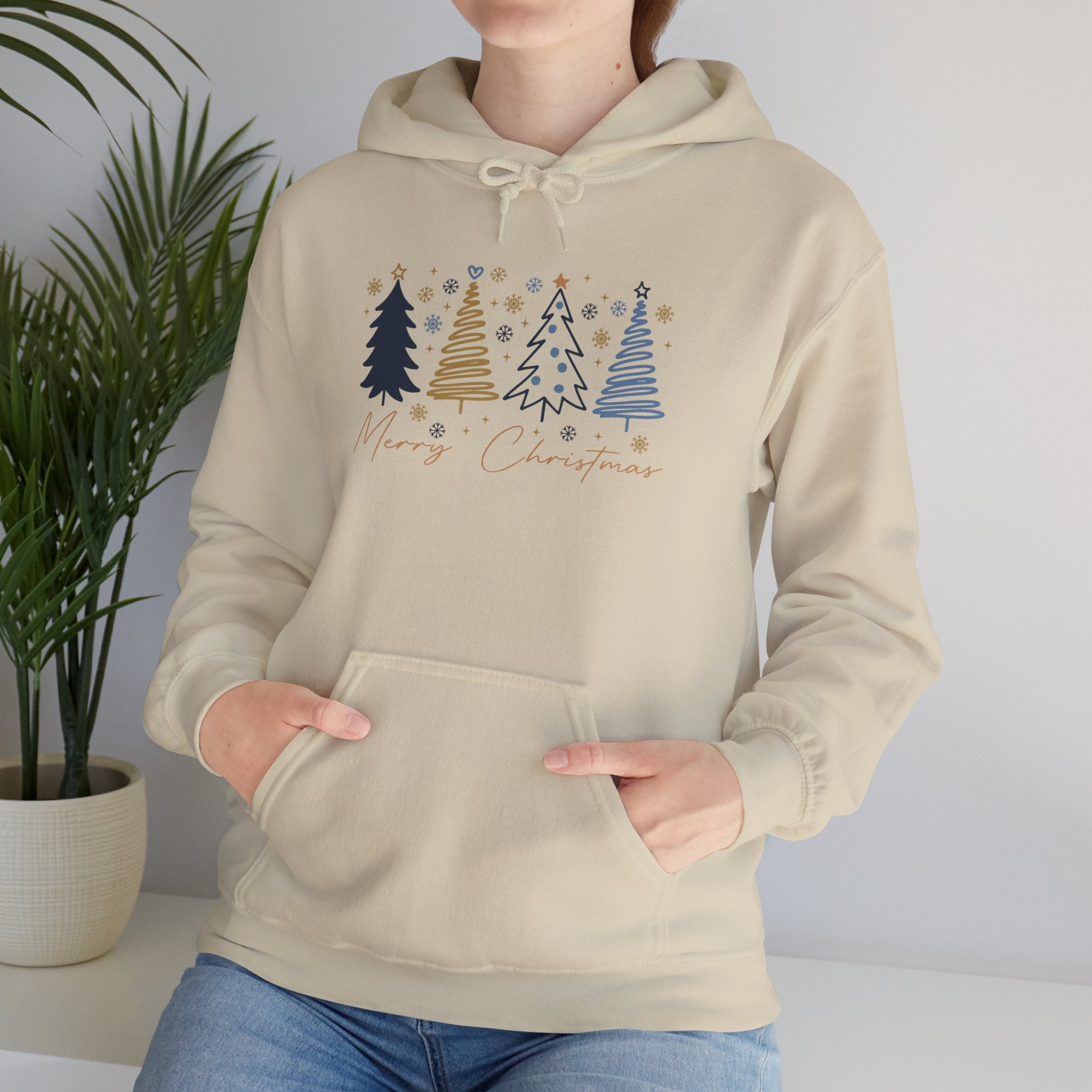 Holiday Christmas Trees Hooded Sweatshirt — Merry & Bright Cozy Pullover