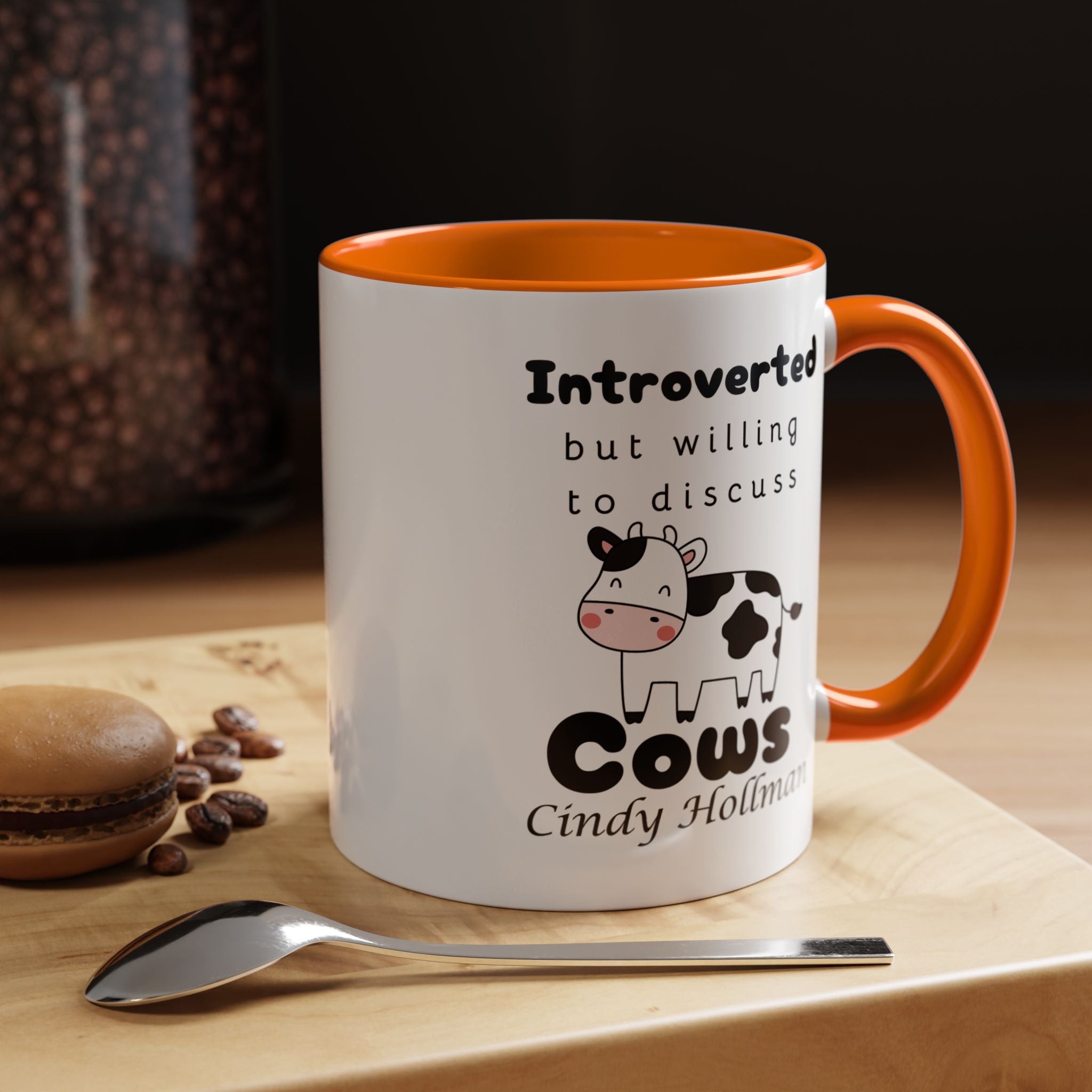 Funny Coffee Mug, Introverted But Willing To Discuss Cows Personalized Accent Coffee Mug (11 and 15oz)