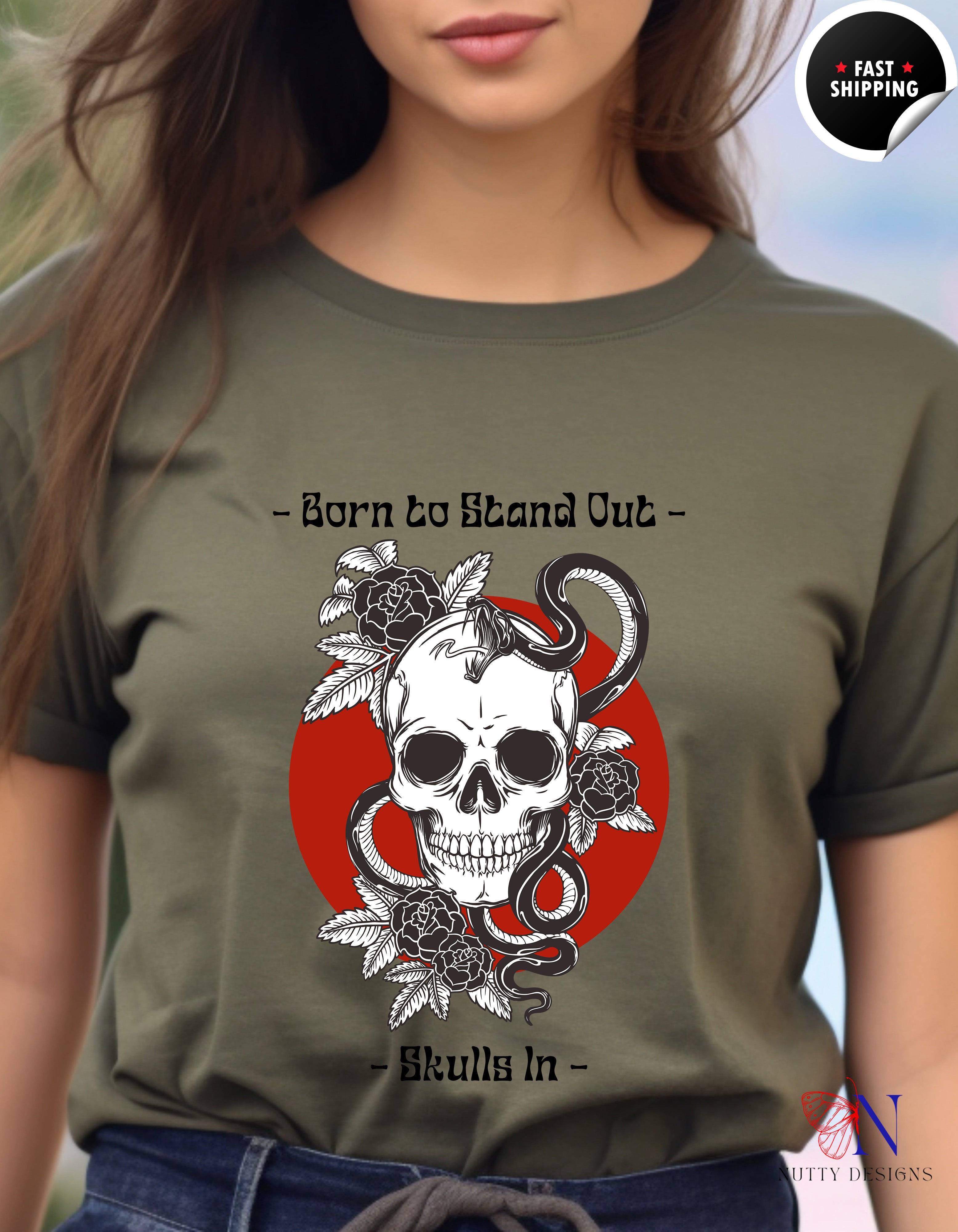 Born To Stand Out Skulls In T-Shirt Product Photo | Nutty Designs