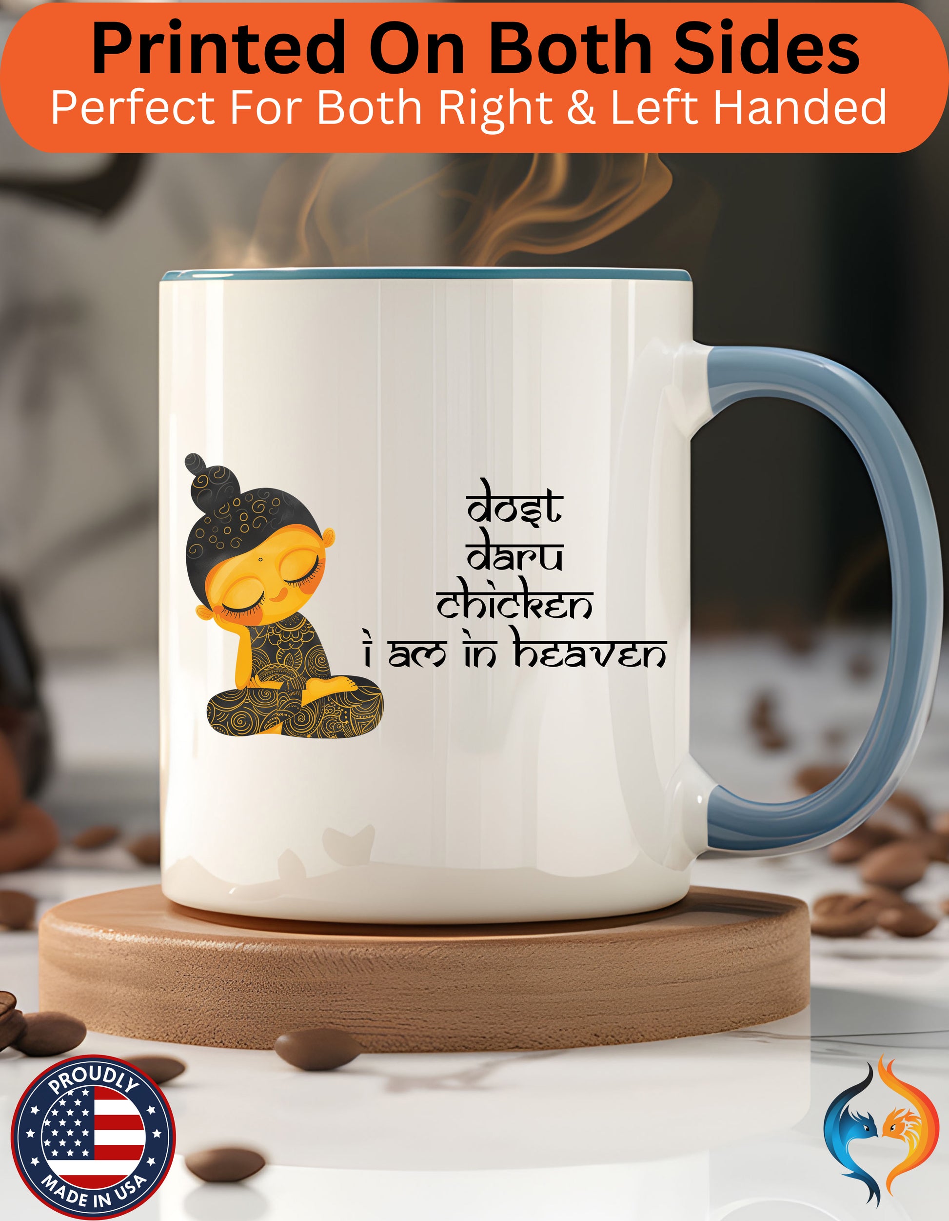 Roots Dost Daru Chicken I am in Heaven Cup Mug Lifestyle Mockup | Nutty Designs
