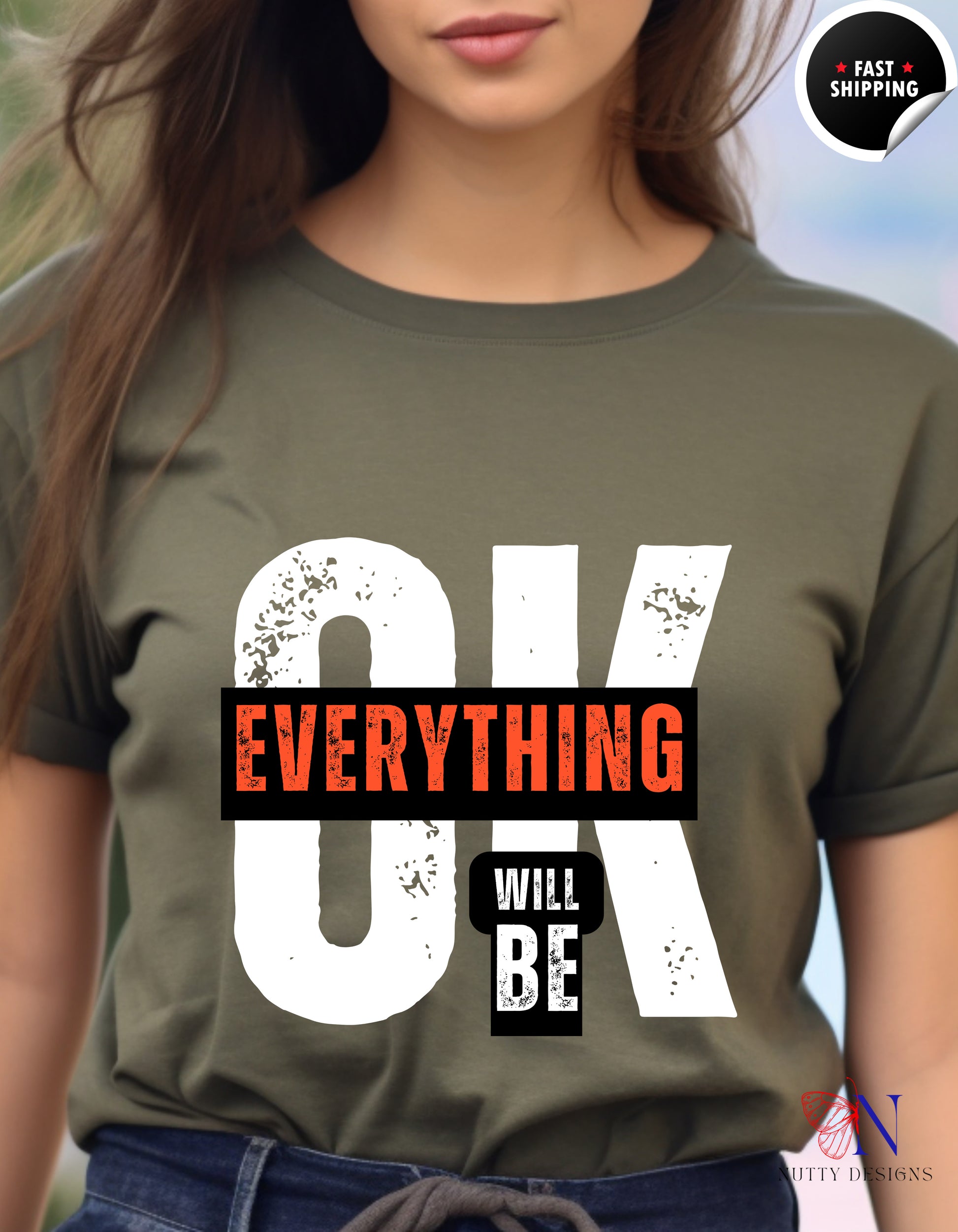 Everything Will Be Ok Positivity T-Shirt Lifestyle Mockup | Nutty Designs