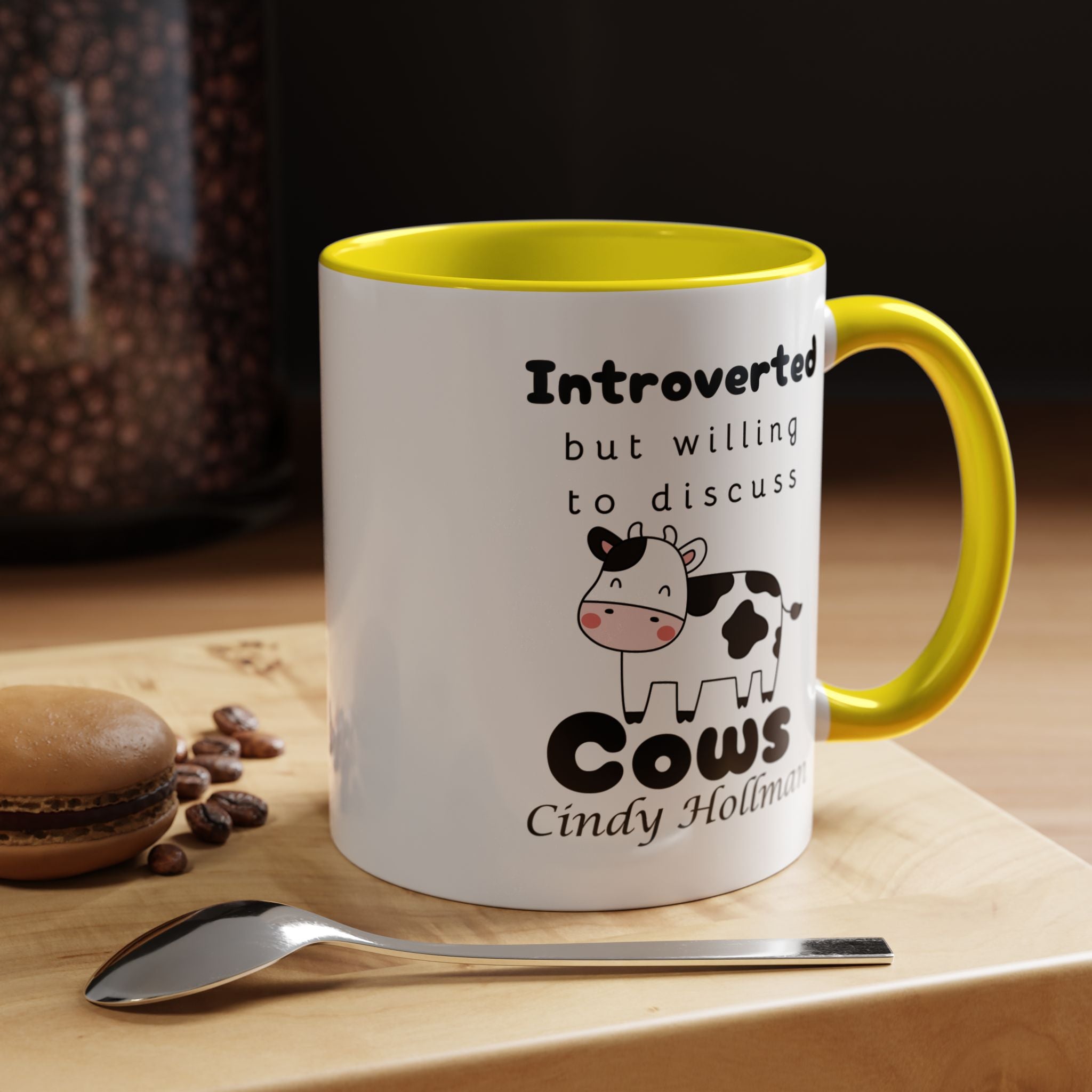 Funny Coffee Mug, Introverted But Willing To Discuss Cows Personalized Accent Coffee Mug (11 and 15oz)